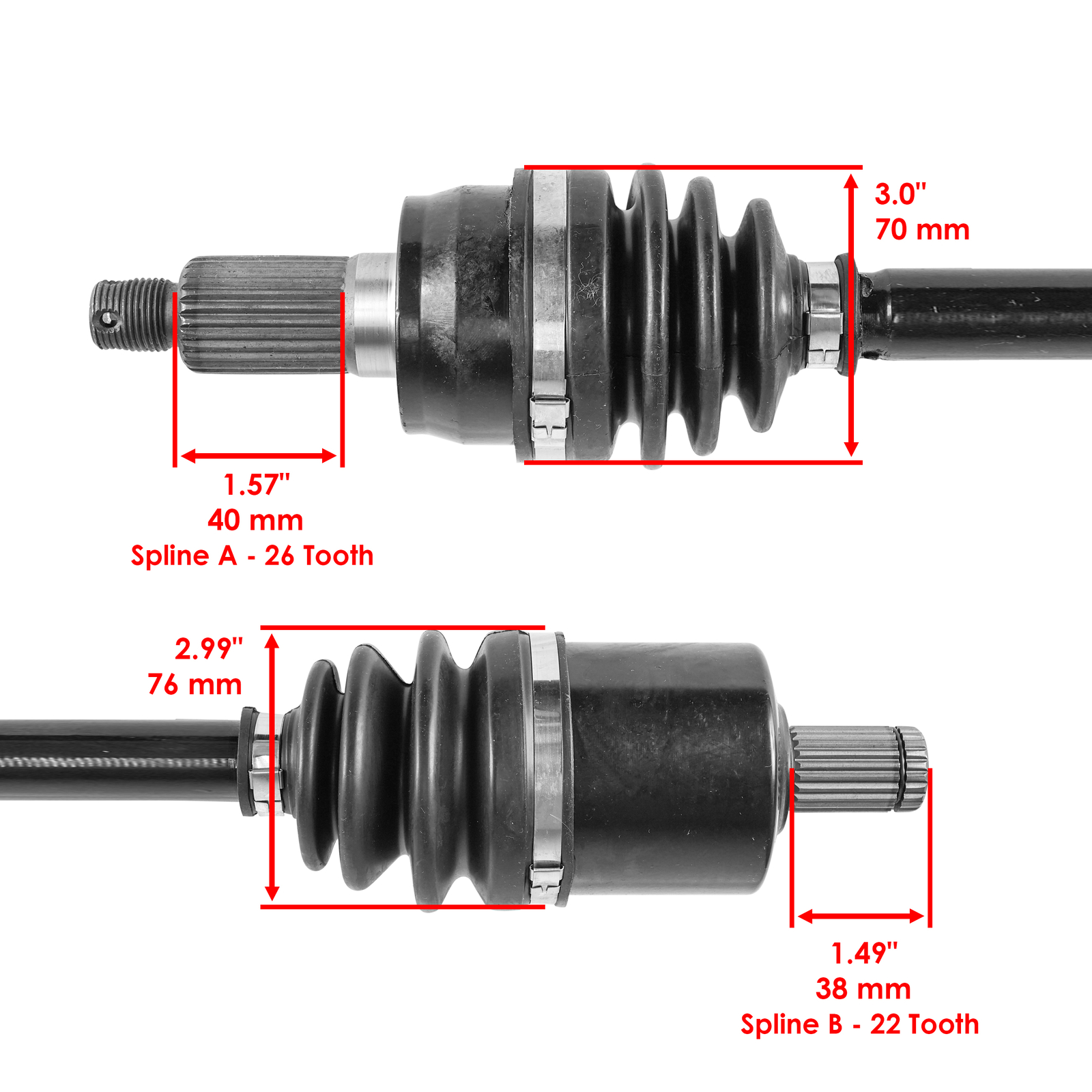 Caltric Front Left & Right CV Joint Axles For Polaris 1332873 2203843 2203844