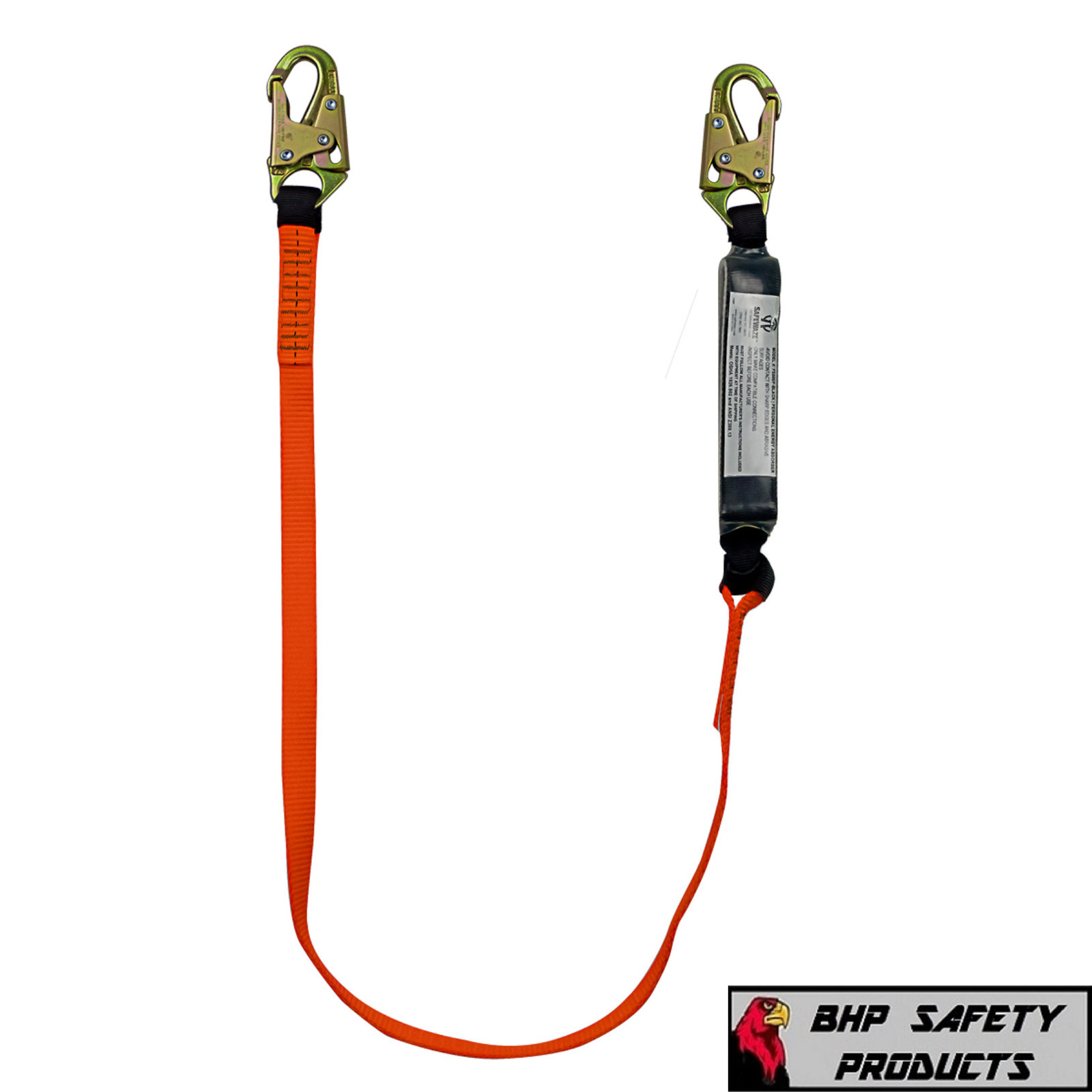 Fall Protection Safety Lanyard 6' Internal Shock-Absorbing with Snap Hook