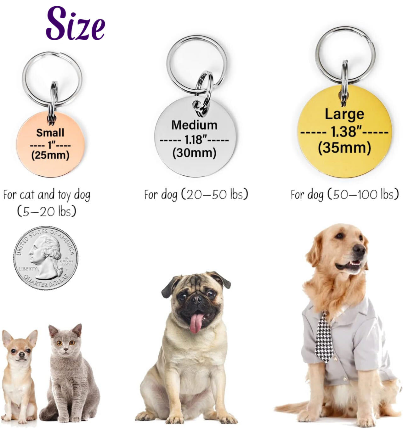 Stainless Steel Dog Cat ID Tags Personalized Pet ID Tags Pet Name Tags Circle