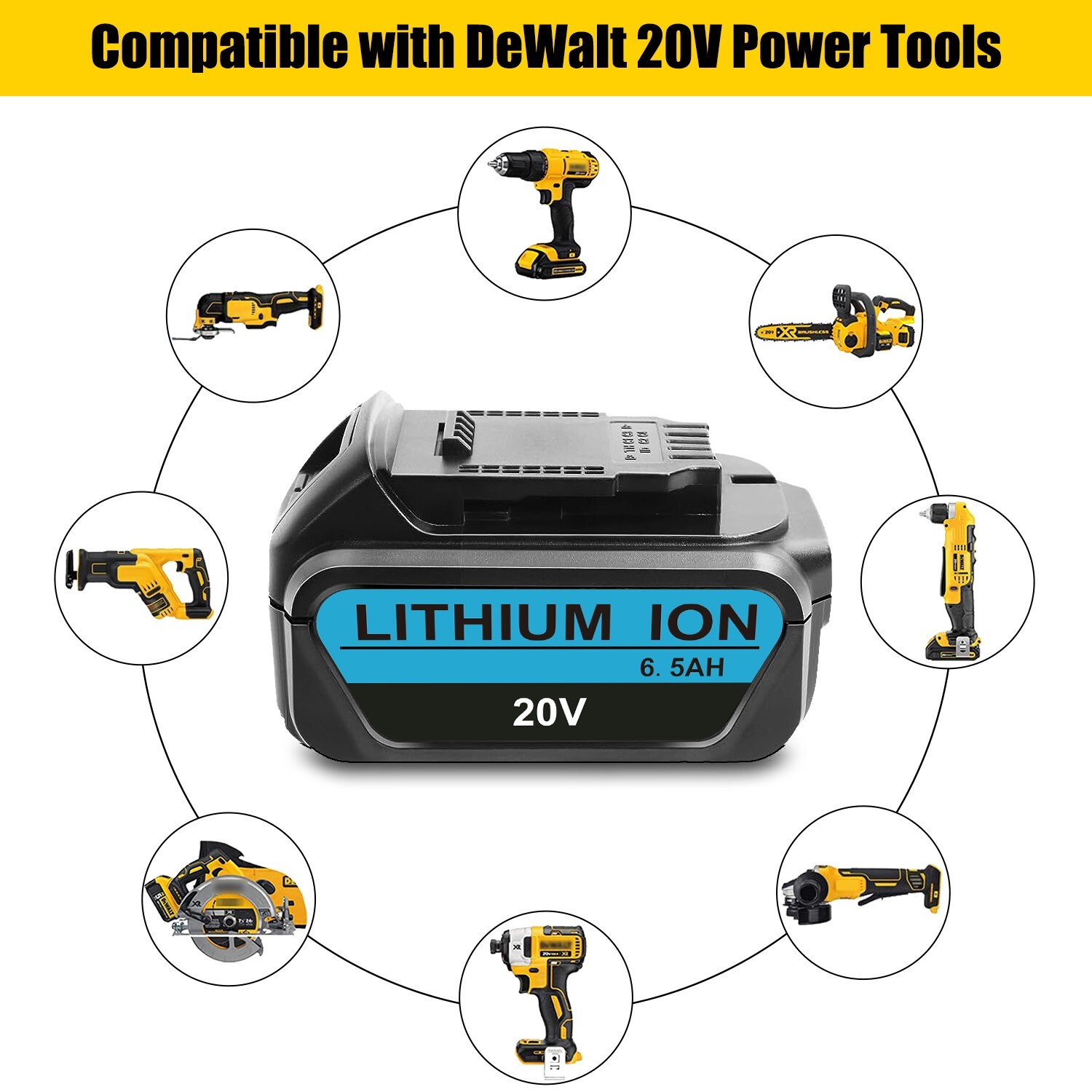 2Pack 6.5AH Battery Replacement For DeWalt 20V Max Lithium ion 20 Volt DCB206