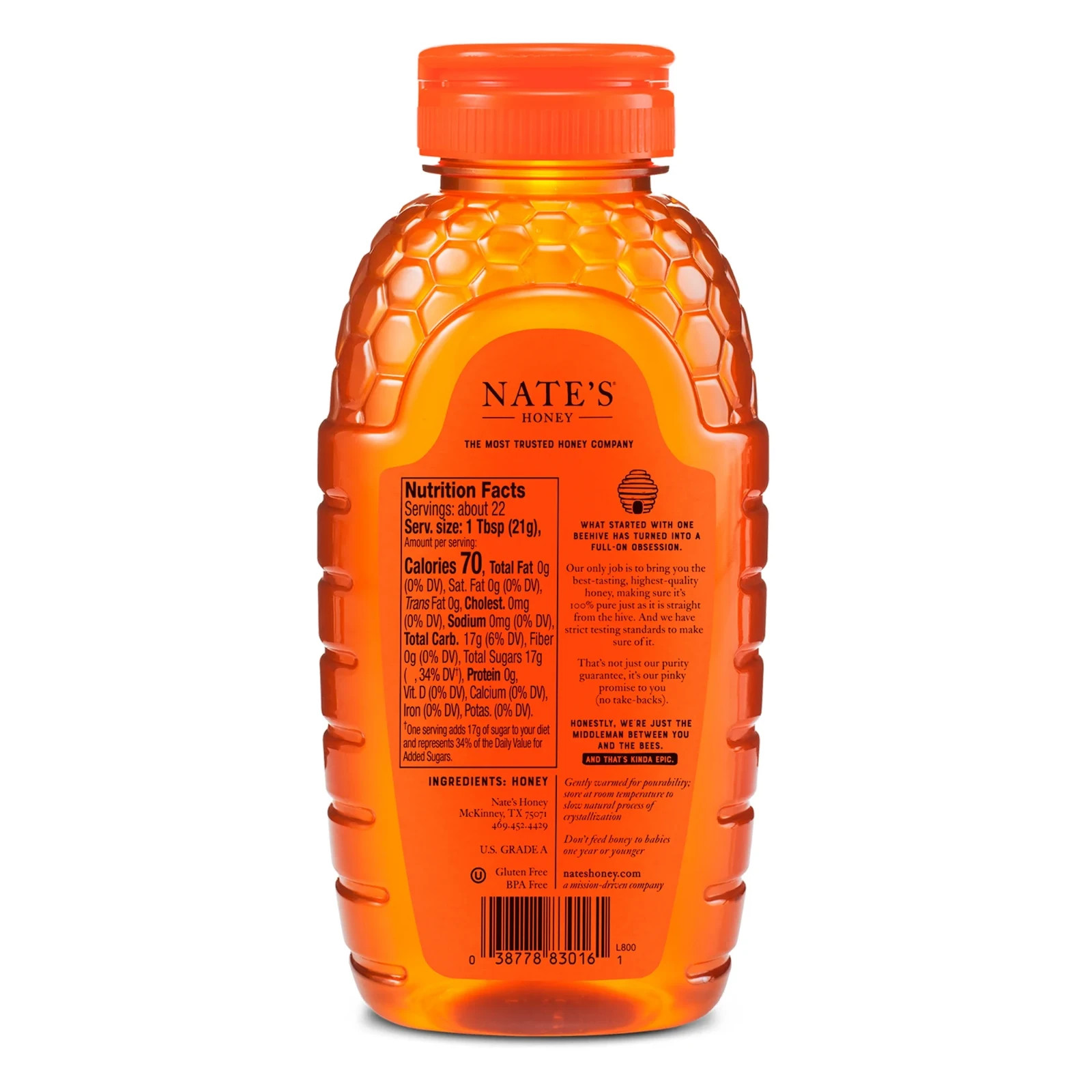 Nate's Honey: 100% Pure, Raw and Unfiltered Honey - 16 fl oz Gluten-Free Honey