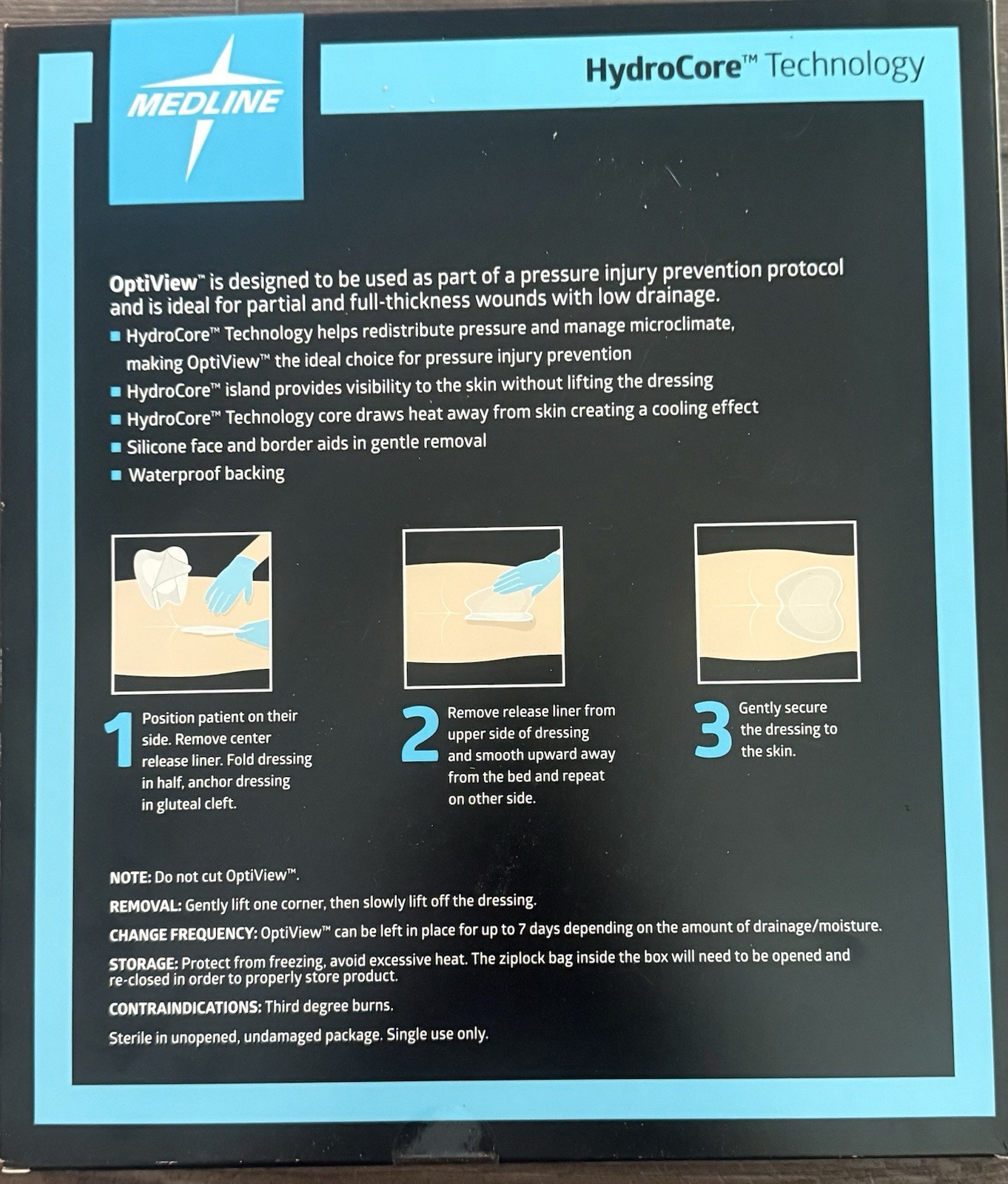 Bx of 5 Medline OptiView Transparent Dressing w/ Hydro-Core 7" x 7" MSCOV77EP