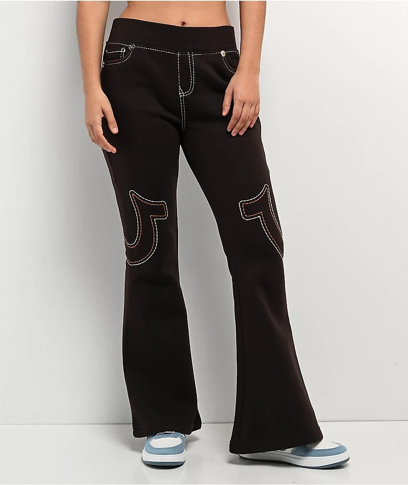 True Religion Flare Sweat Pants Joey Mid Rise Big T Black Women Size XL