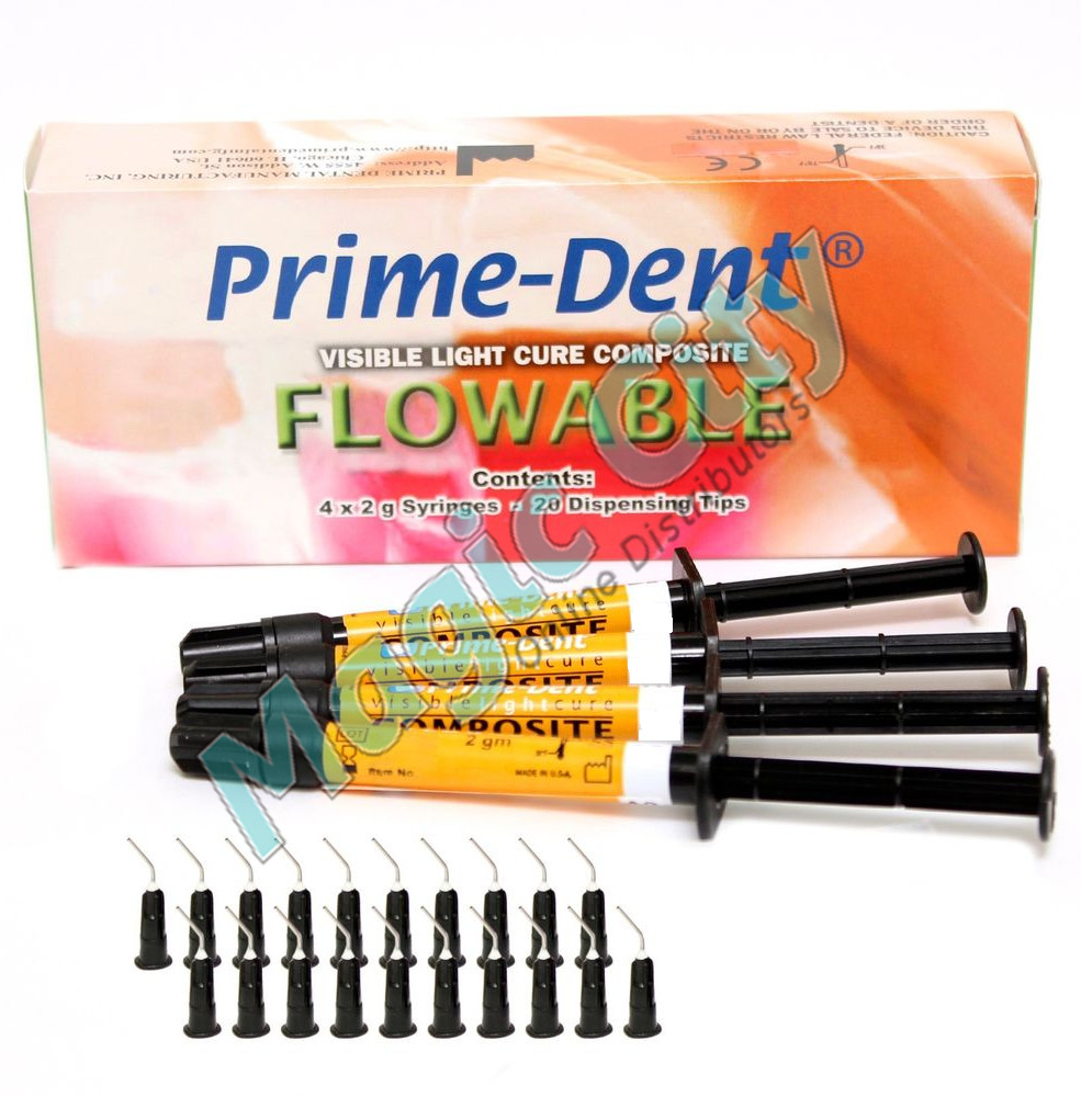 Prime-Dent Dental Flowable VLC Light Cure Composite 4 Syringe Kit - A1
