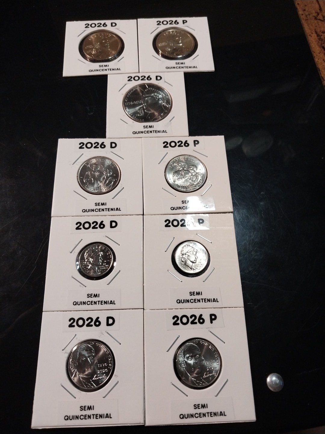 NEAR COMPLETE SET OF 2026 SEMI QUINCENTENIAL COINS IN HOLDERS WITH LABLES 9 PCS