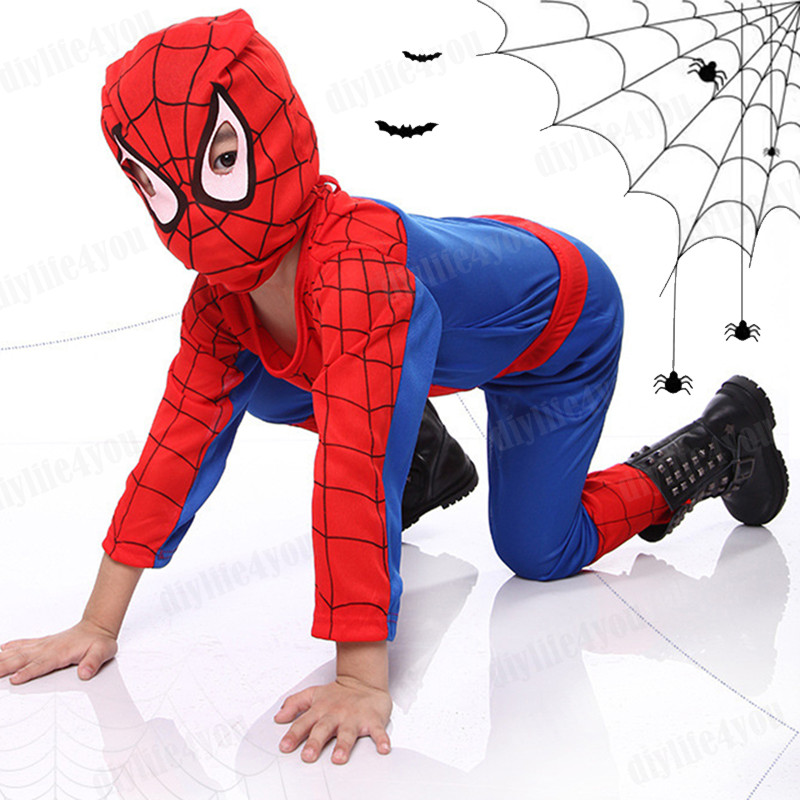Kids SpiderMan Cosplay Costume Boys Tobey Maguire Outfit Jumpsuit Clothes 3-7Age