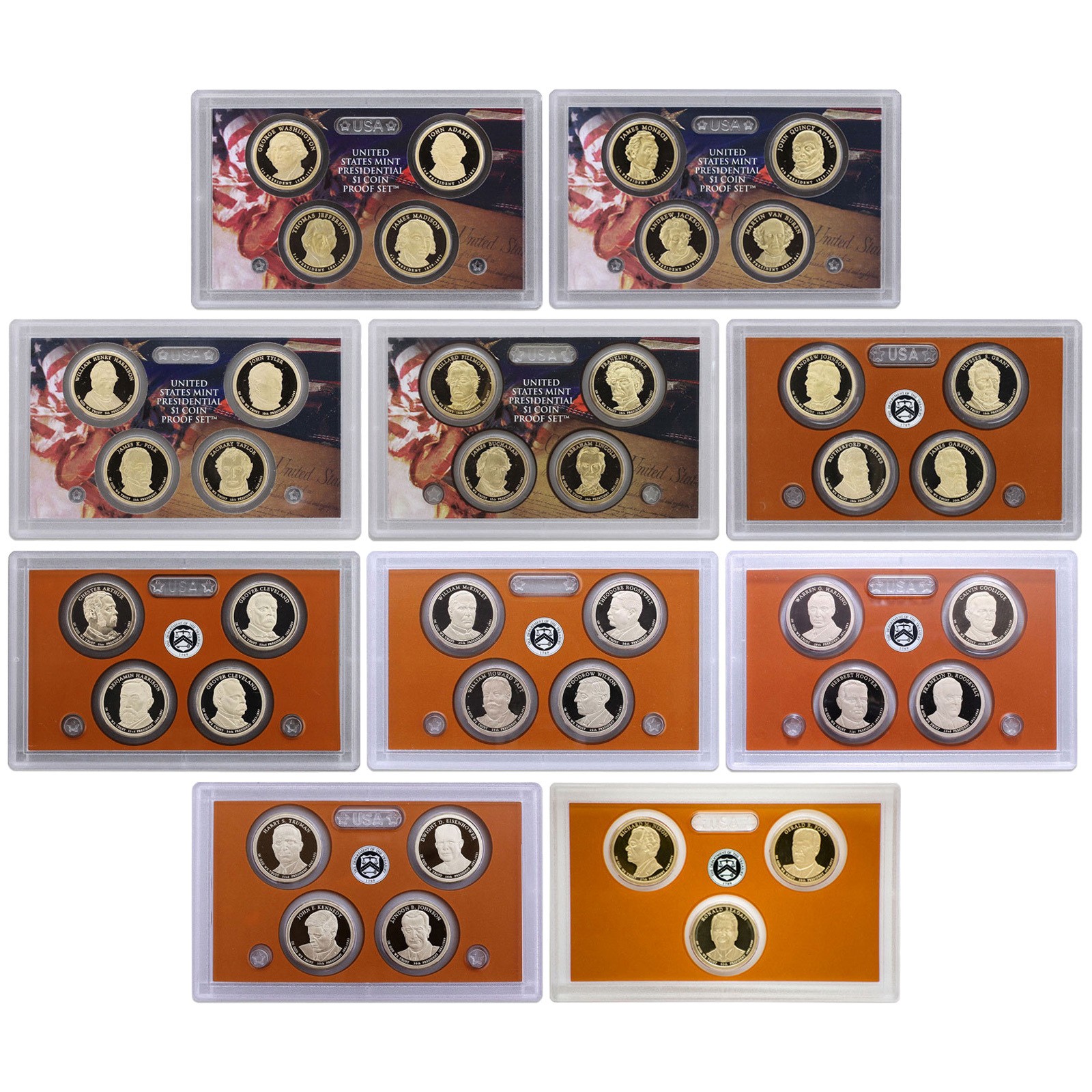 2007-2016 S Presidential Dollar Proof Set Run 39 Coins No Box Or COA