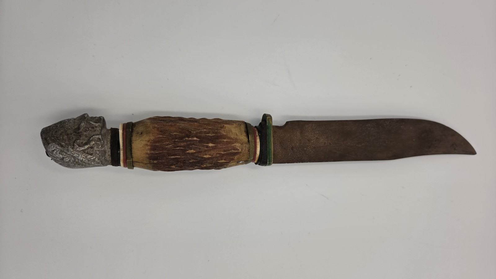 Vintage Stag Antler Handle Hunting Knife Native American Head Pommel Fixed Blade