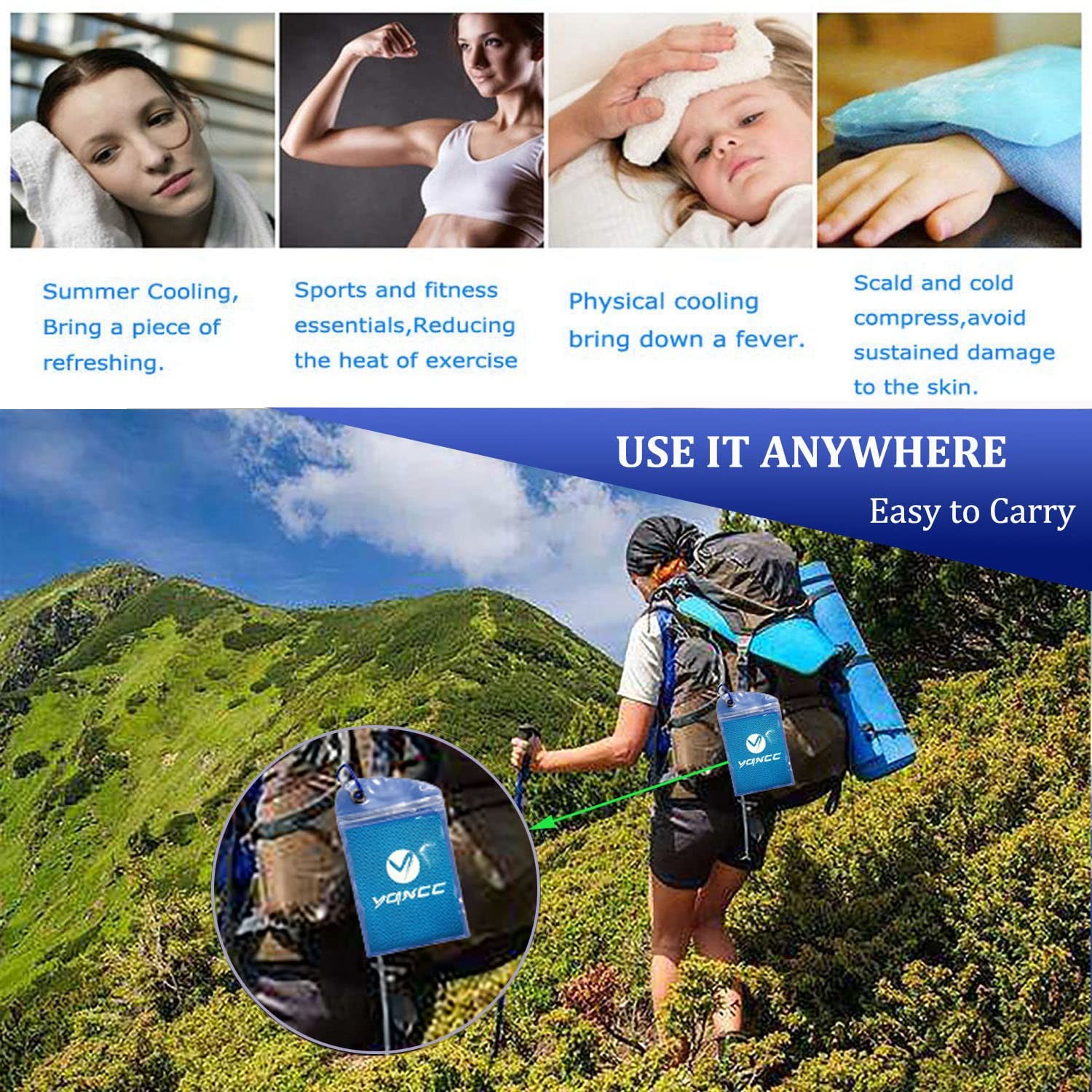 4 Pack Cooling Towels | 40"x12" | Ice Cool for Neck | Microfiber Soft Breatha...