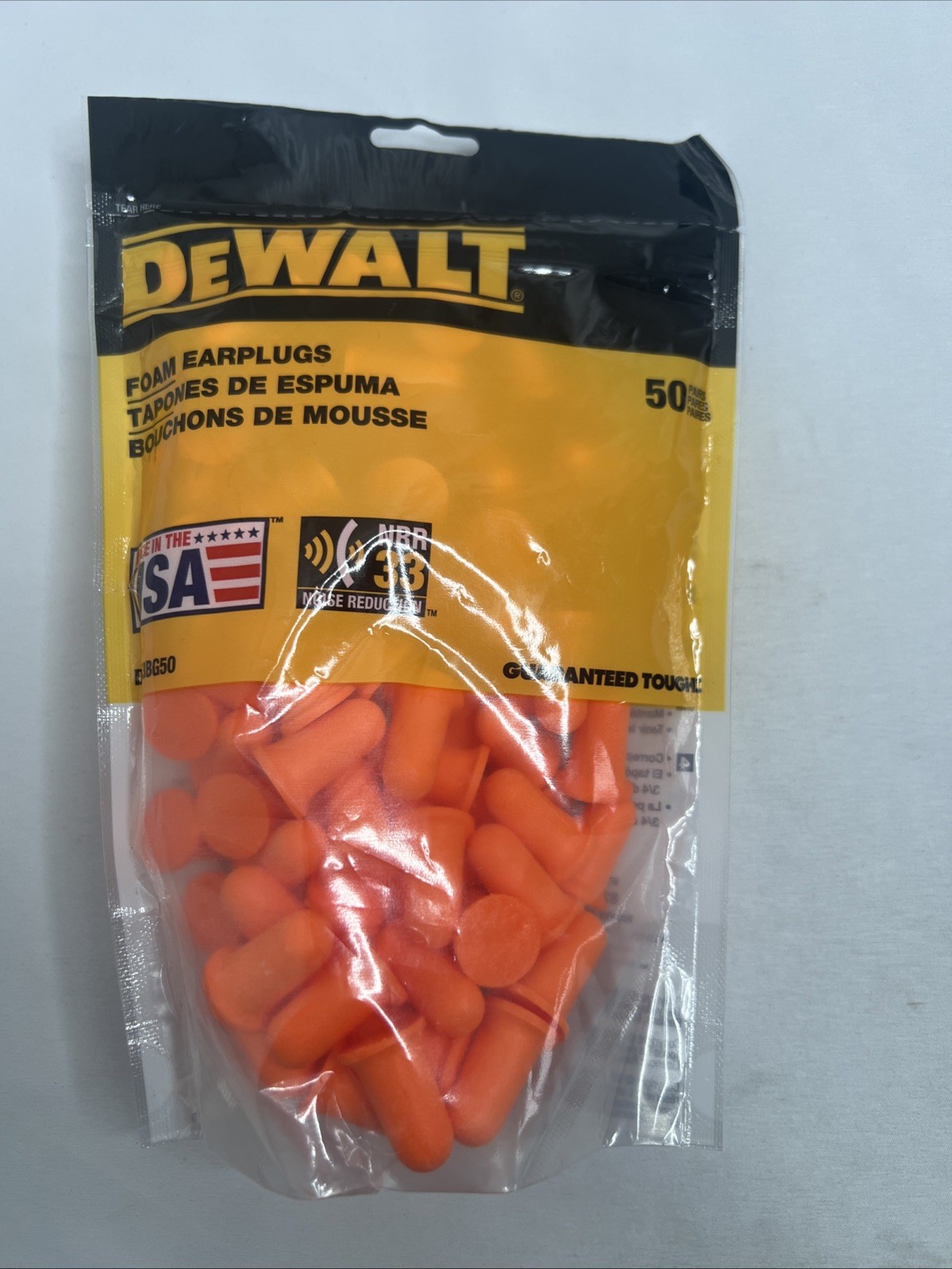 DeWalt Foam Earplugs 50 Pairs NRR 33 Made In Usa New