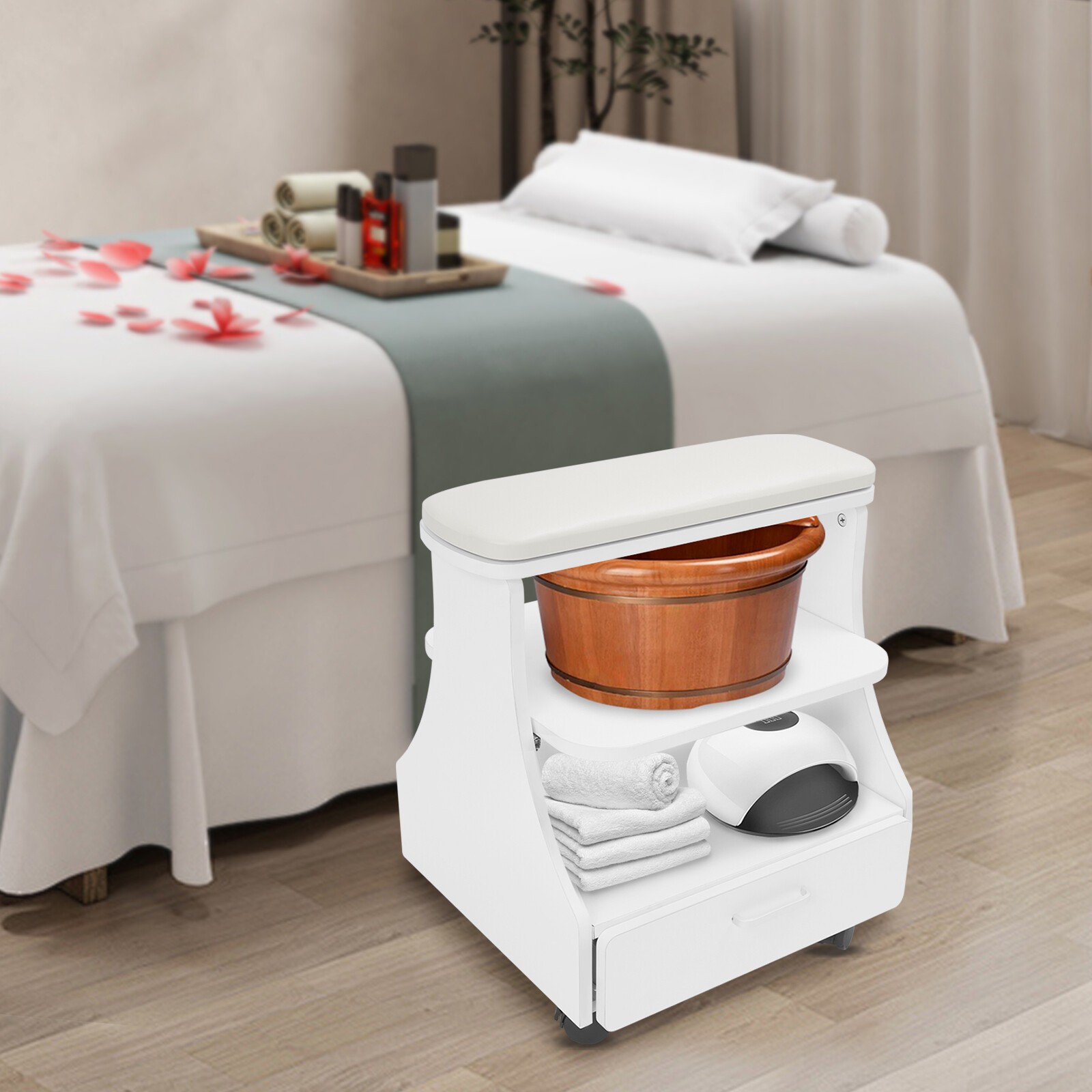 Portable Esthetician Trolley Cart Salon Nail Foot Trolley Cart 52*41*55cm White