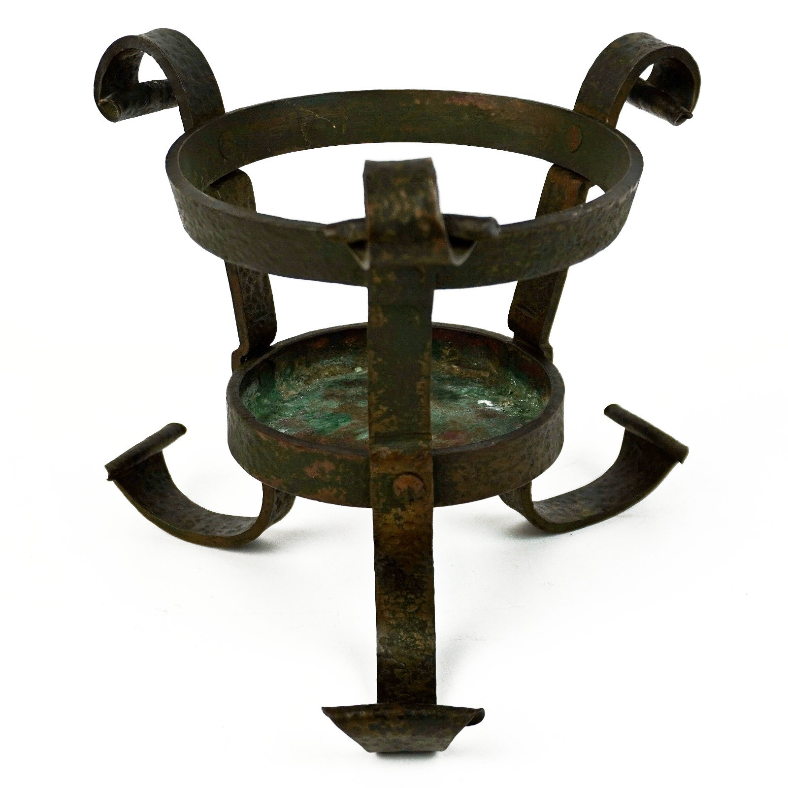Antique Arts & Crafts Heavy Hammered Bronze Tripod Flower Pot Plant Stand