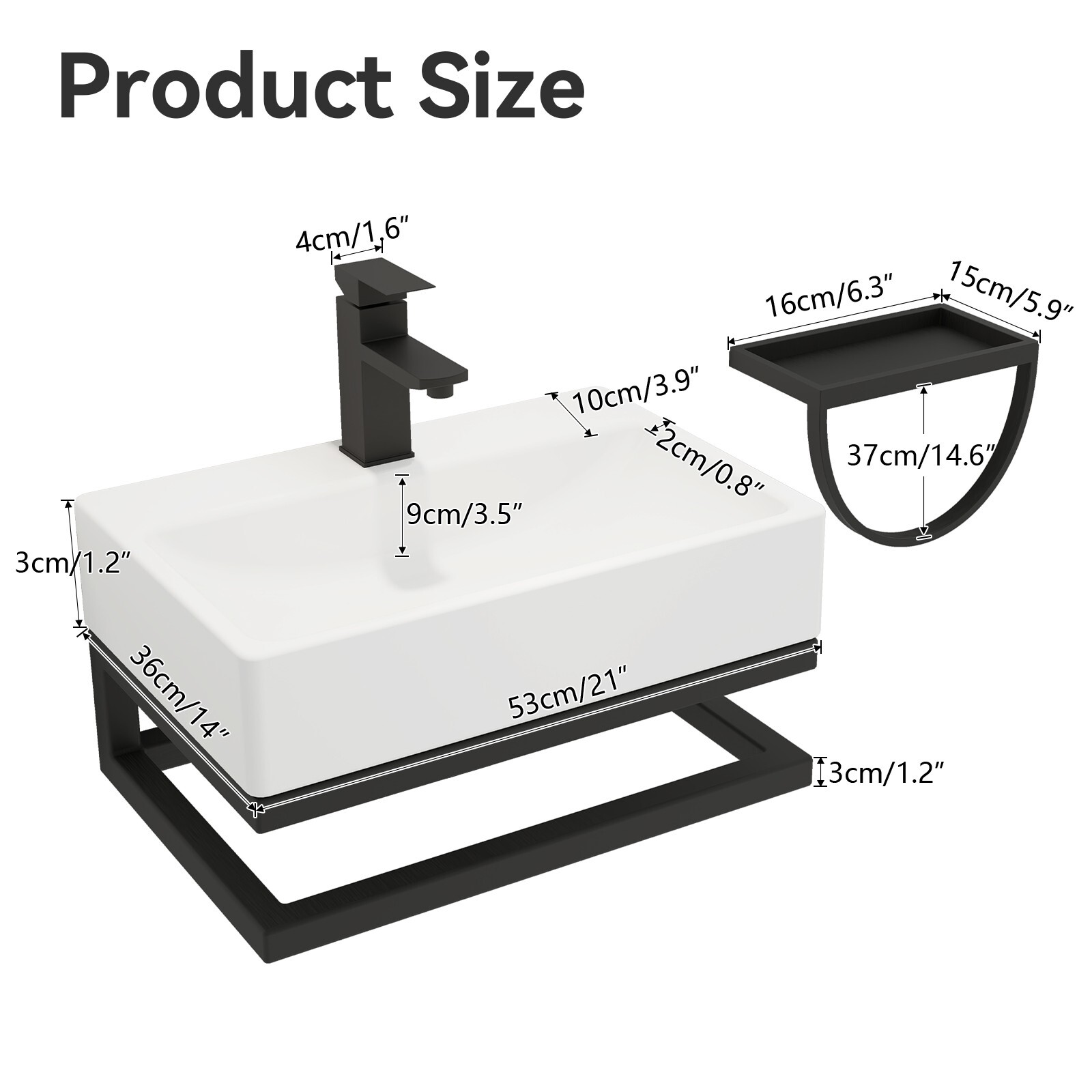 21" White Wall Mounted Vessel Sink Floating Ceramic Basin Bowl w/ Bracket Faucet