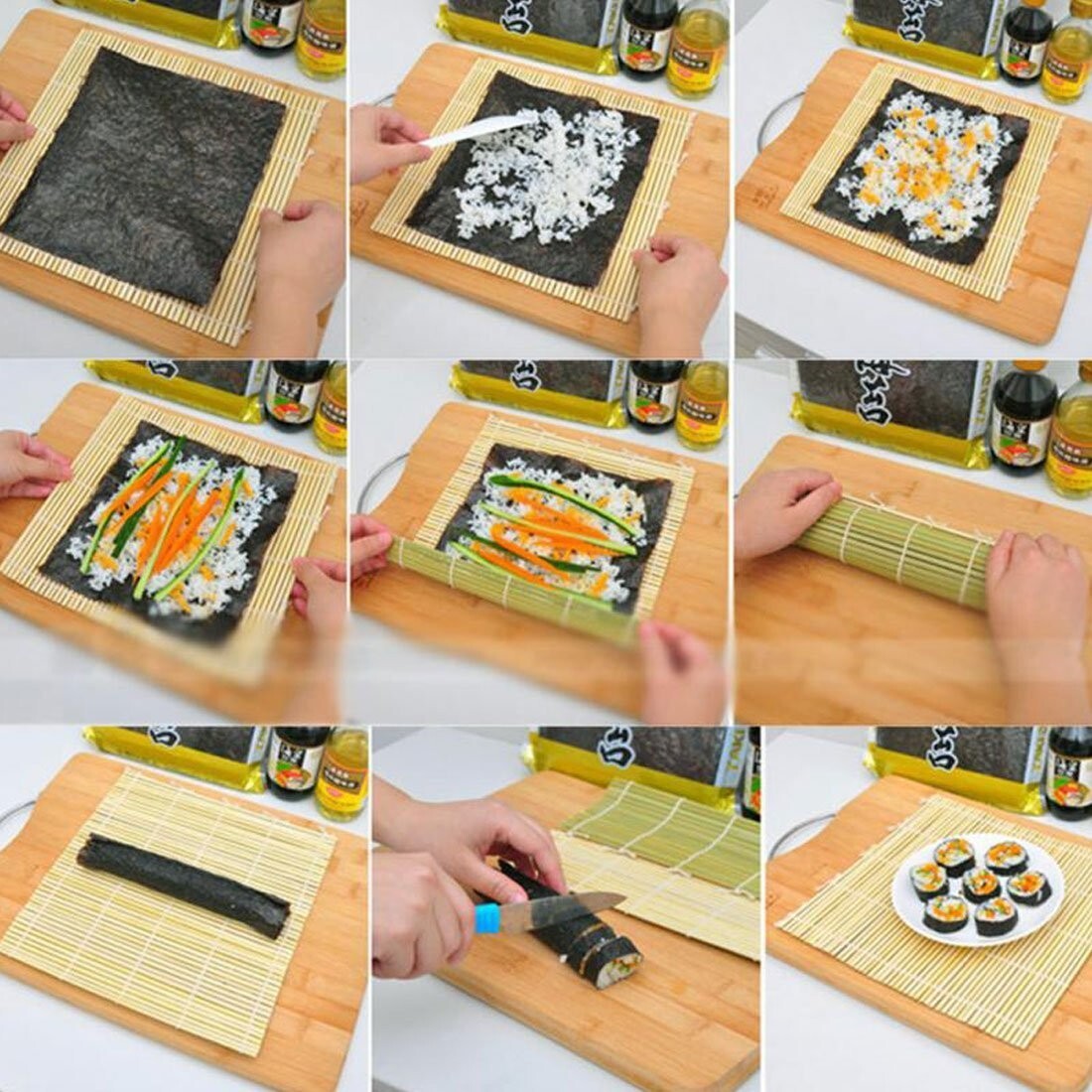 Natural Bamboo Sushi Making Rolling Mat 9.5" x 9.5" (Pack of 2)