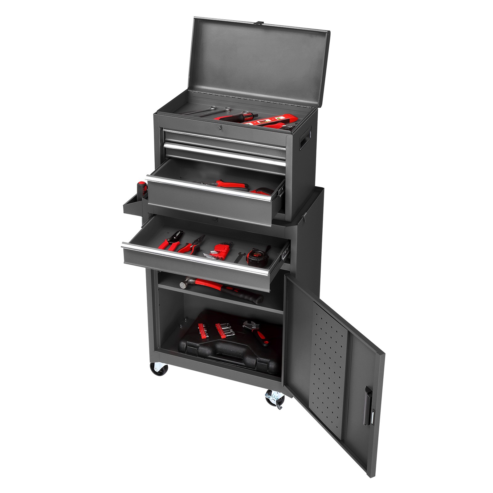 Rolling Tool Chest Tool Organizer Box with Lockable Wheels & Detachable Top NEW