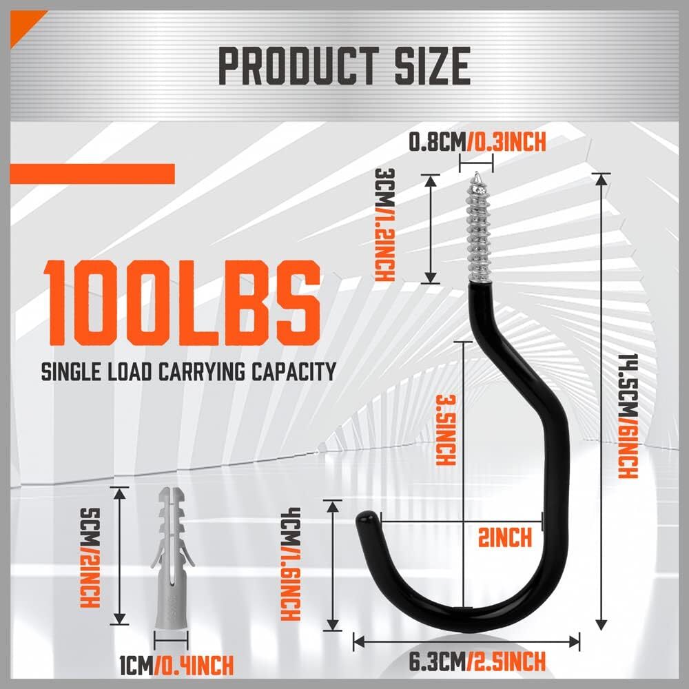 48PC Garage Storage Hooks Bike Tool Storage Hook Set Screw In Hooks 100LBS / Per