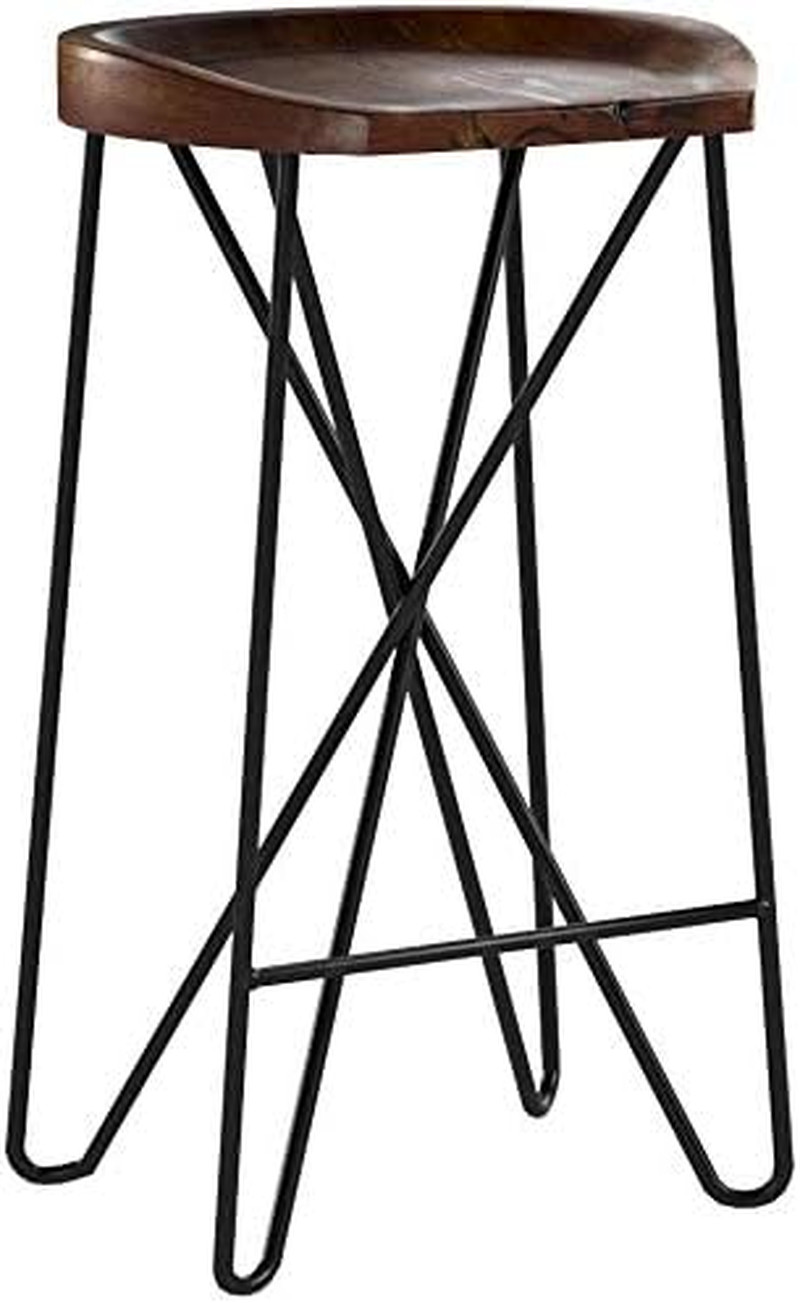 Aloha Backless Teak Counter Stool with Black Metal Legs - 27" Tall