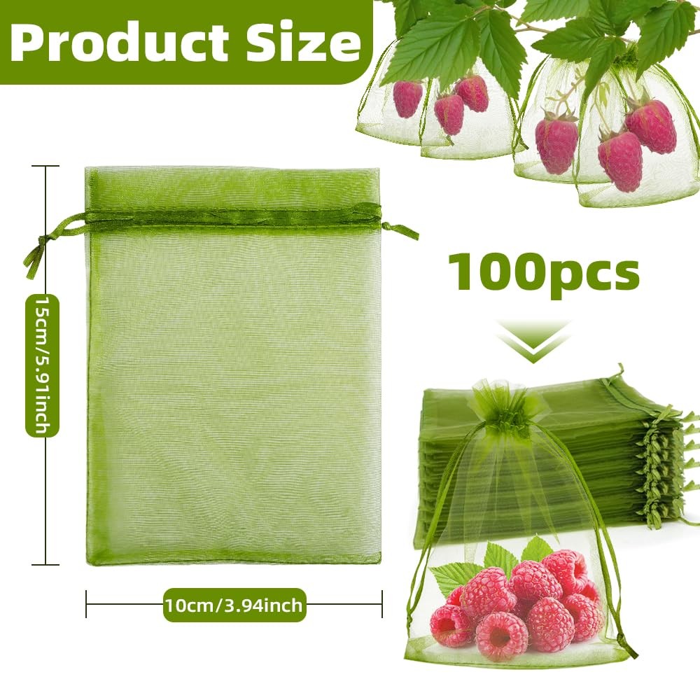100 Pcs Fruit Protection Bags Tree Fruit Netting Mesh Bag with Drawstring