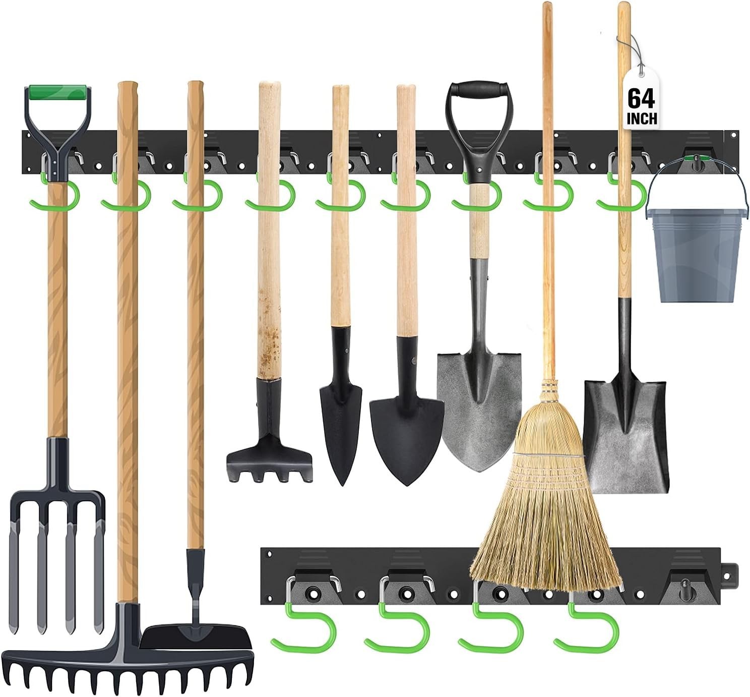 64 Adjustable Wall Mounted Tool Garage & Garden Organizer Holder Hangers Black