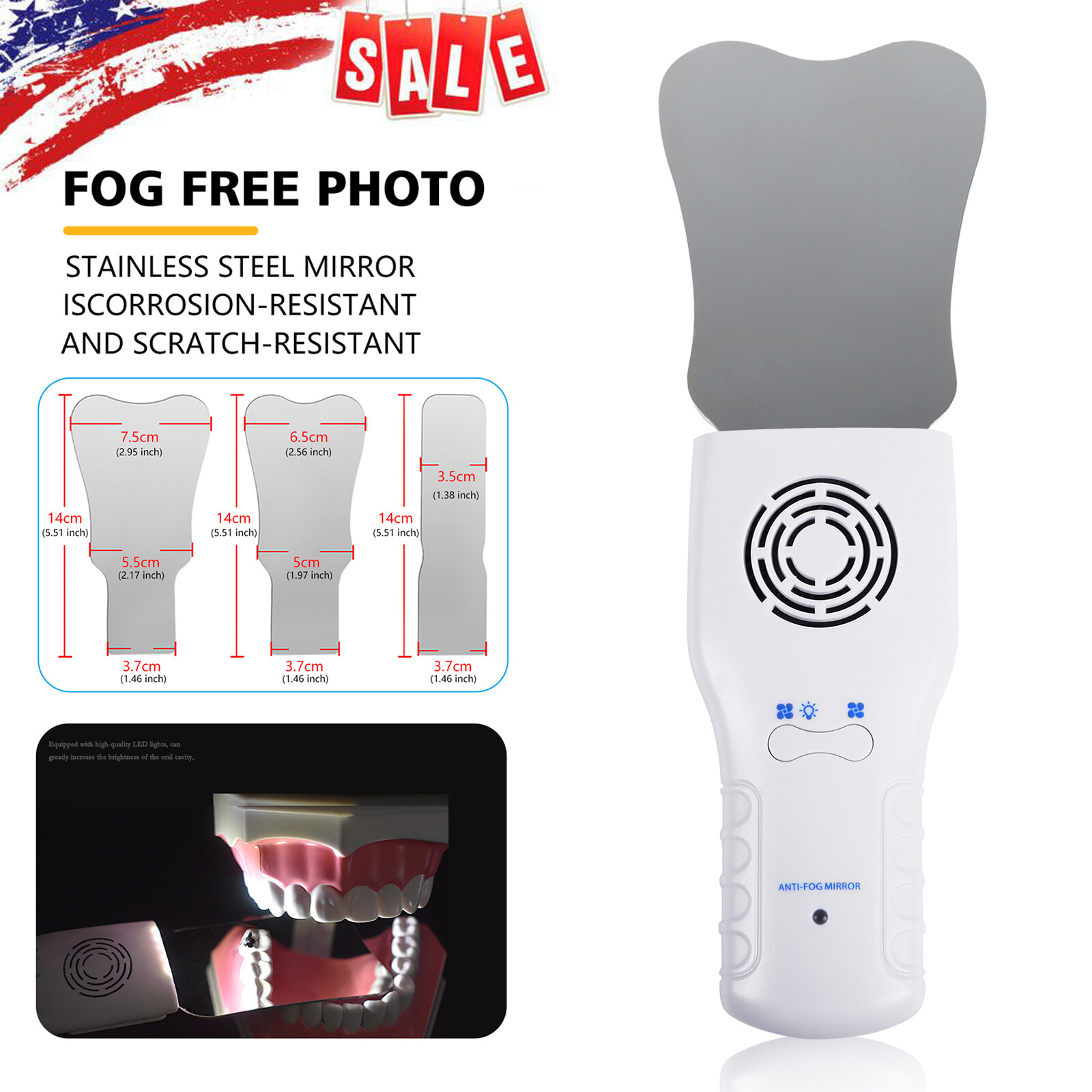 Dental Occlusal Mirror Fog Free LED Intra Oral Photo System 3 Mirrors Anti-Fog