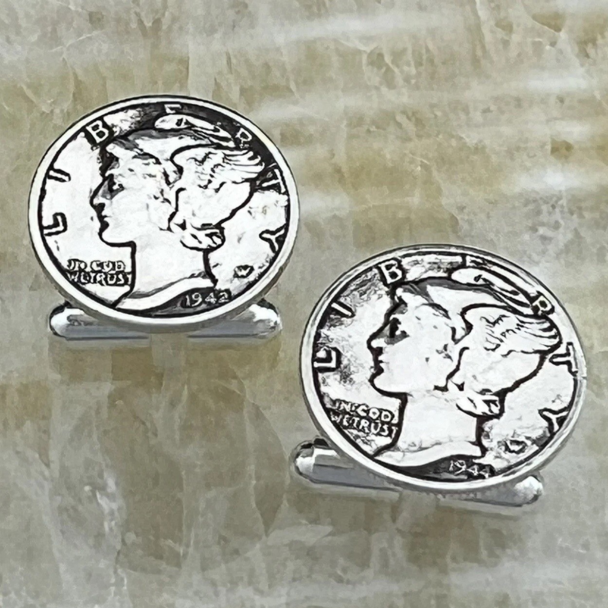 New Cufflinks w/ Vintage 90% 900 Silver Mercury Dime Coin 10 Cents Money