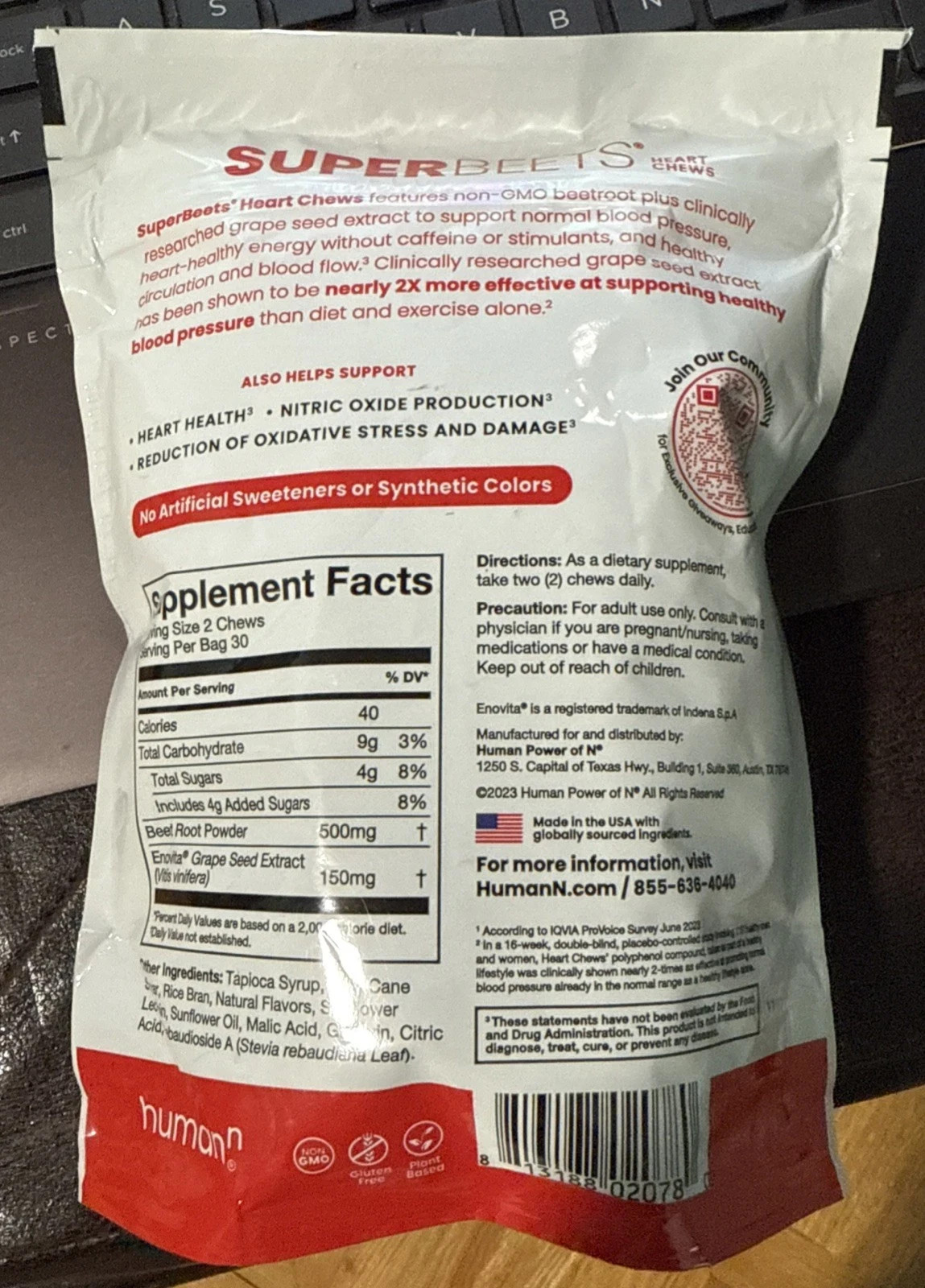 HumanN - SUPER BEETS Heart Chews, Pomegranate, 60 Count, New & Sealed-FREE SHIP