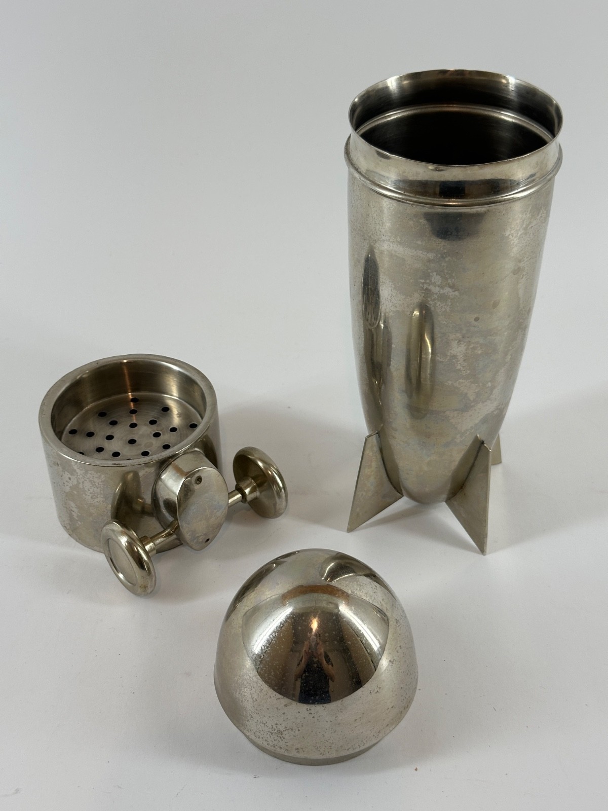 Cocktail Shaker Airship Zeppelin Blimp Model Silver Brass Deco MCM Drink Vintage