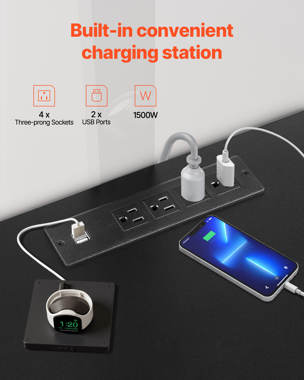 52" TV Stand with Mount for up to 75 in TVs with Power Outlet & LED Lights