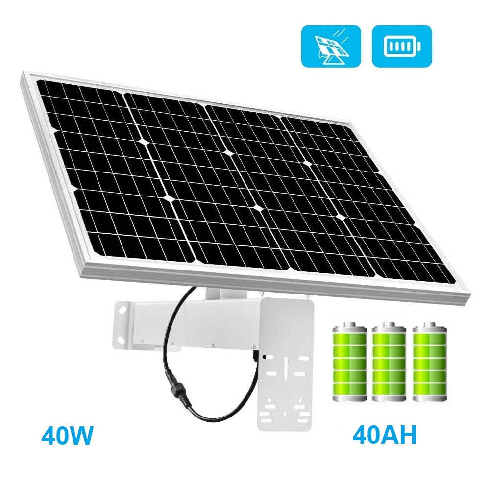 40W Solar Panel Kit with 40A Battery, 12VDC 2.5A Output for CCTV Camera