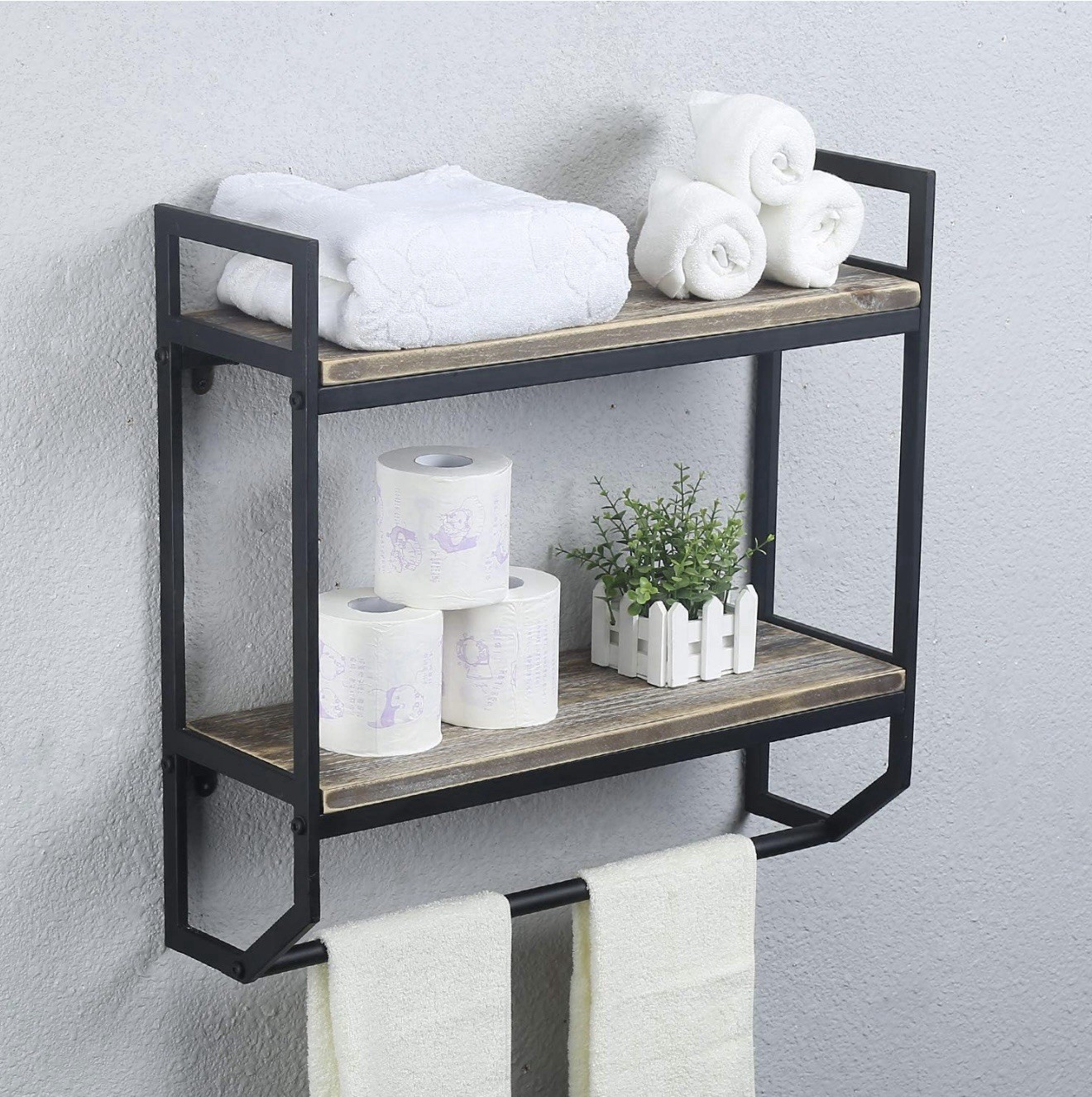 Towel Rack with Towel Bar 2-Tier 24 Bathroom Shelves Wall Mounted Easy Install