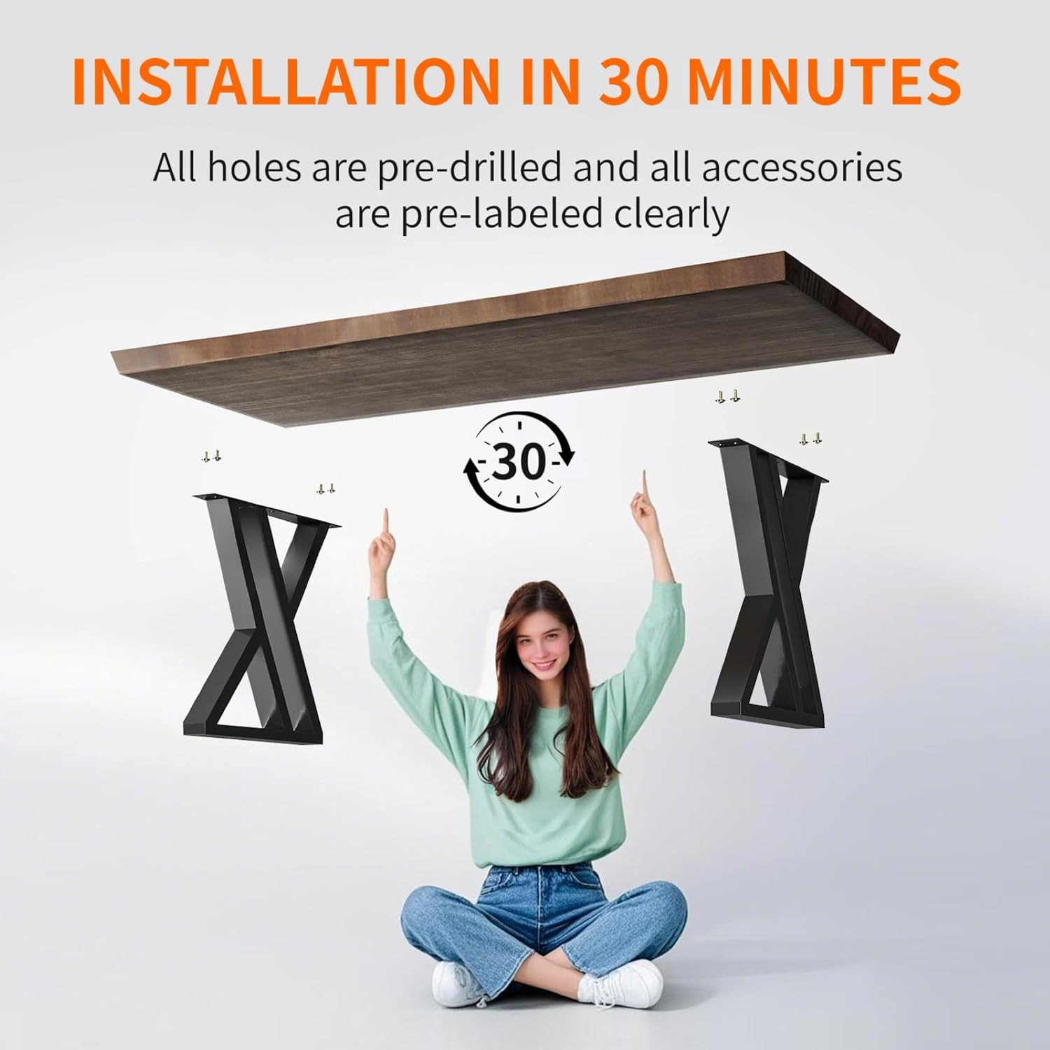 Solid Wood and Metal Modern Industrial 55 Inch Wide Home Office Desk, Writing Ta