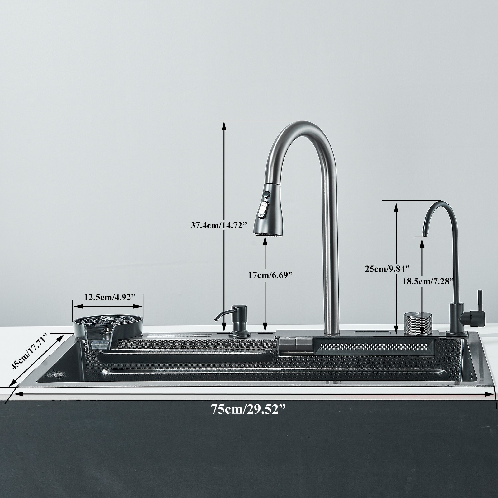 29.5" Flying Rain Stainless Steel Waterfall Kitchen Sink with Faucet Single Bowl