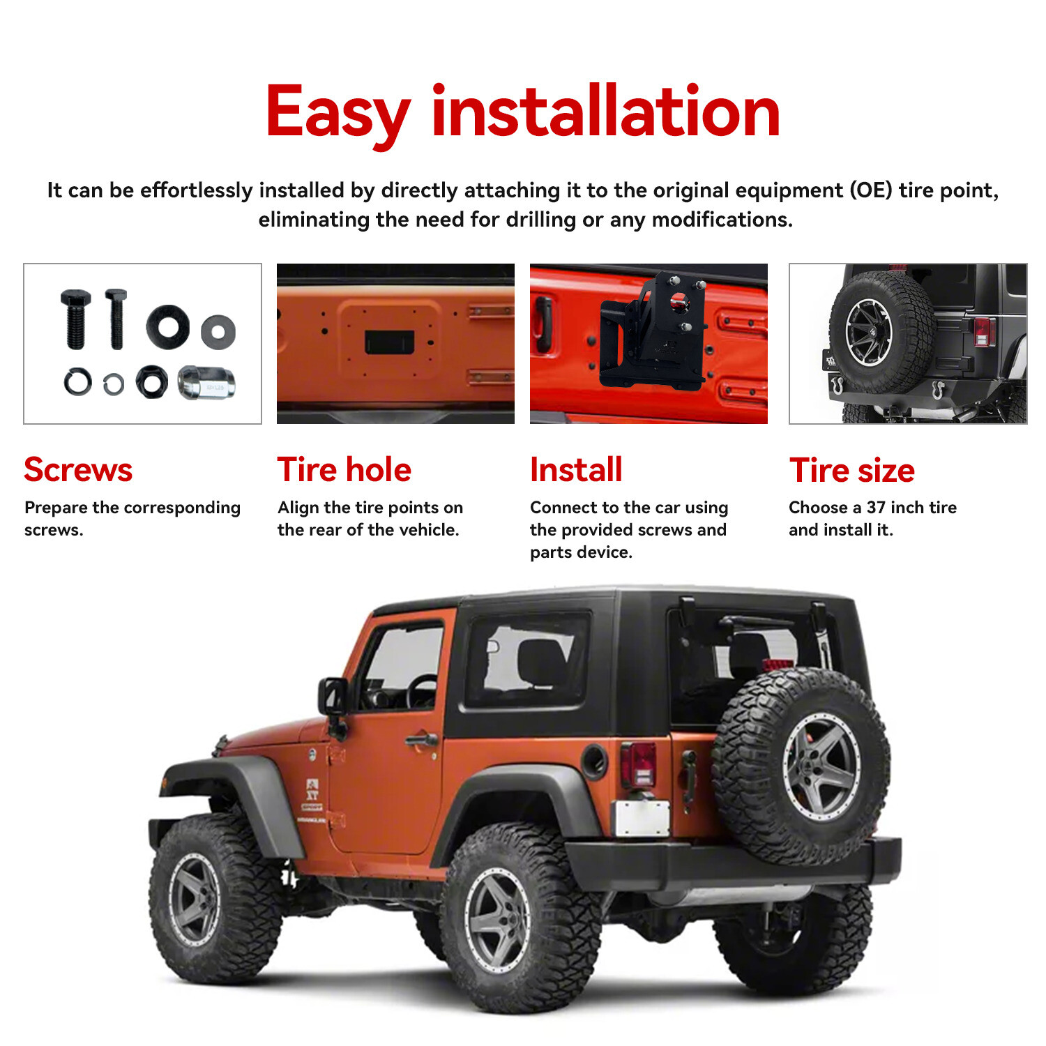 Vijay Fit 2007-2017 Wrangler JK/JKU Spare Tire Carrier Adjustable Tire Lift
