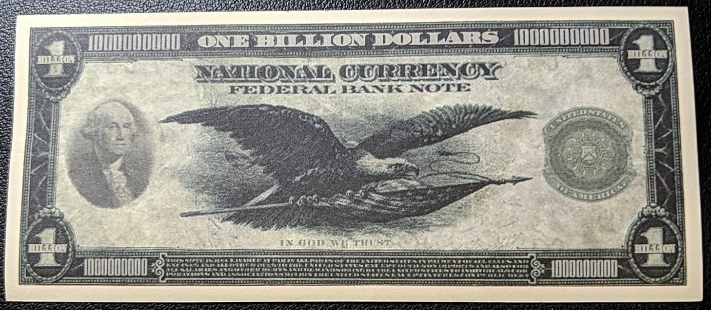 SET OF 5 ORIGINAL $1 BILLION DOLLAR BILLS - NOVELTY. Looks & feels real