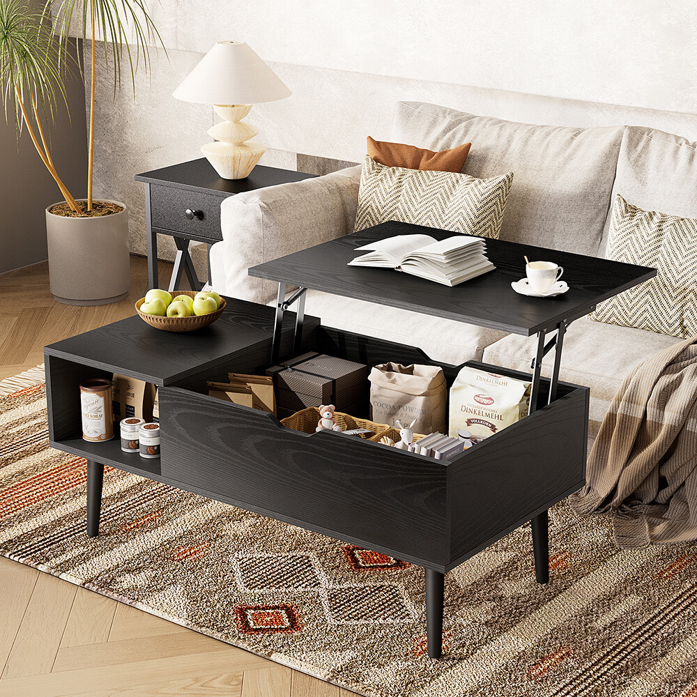 Lift Top Coffee Table for Living Room with Storage Shelf, Hidden Compartment
