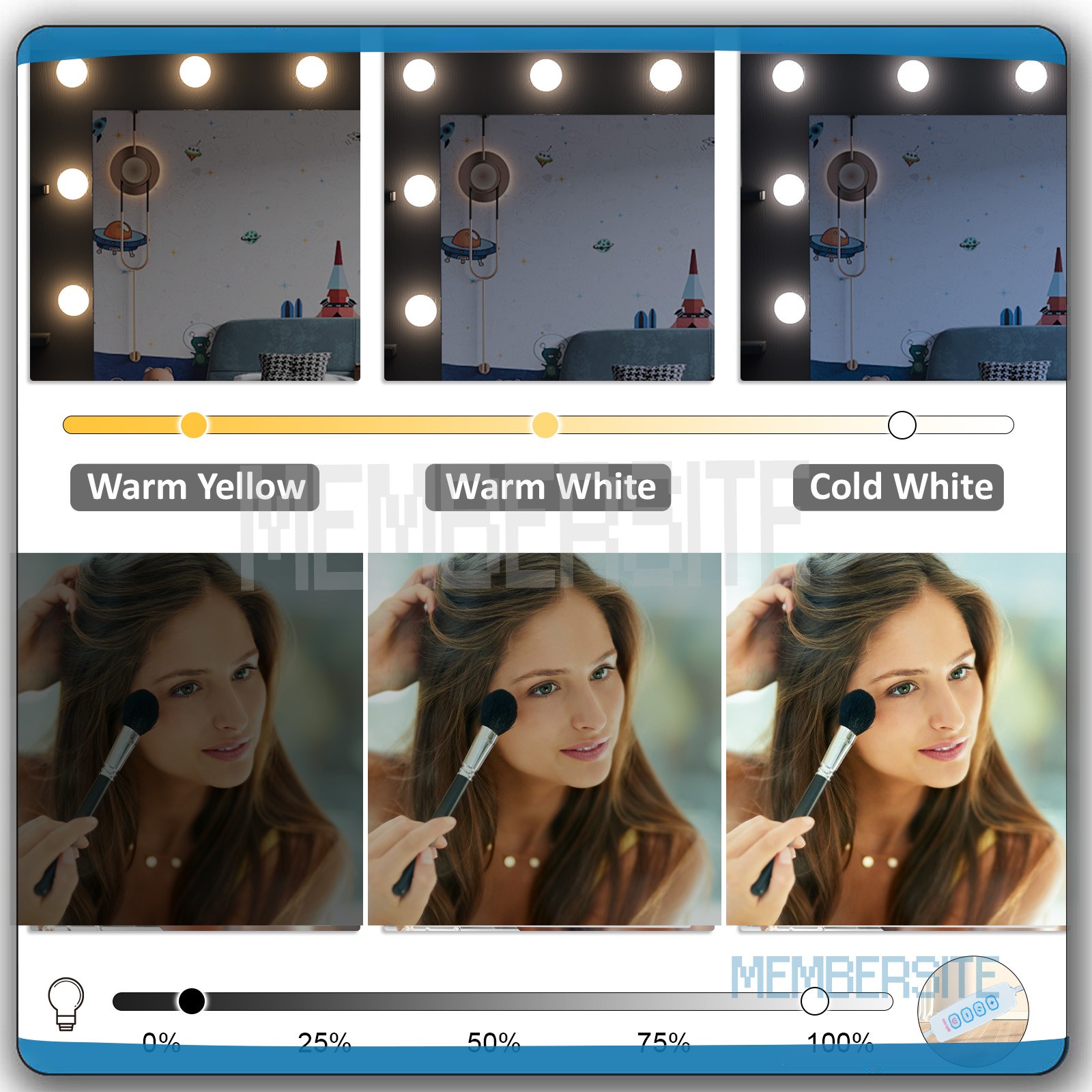 Black Vanity Desk w/Large Mirror &Built -in Hollywood Bulbs Makeup Dressing Desk