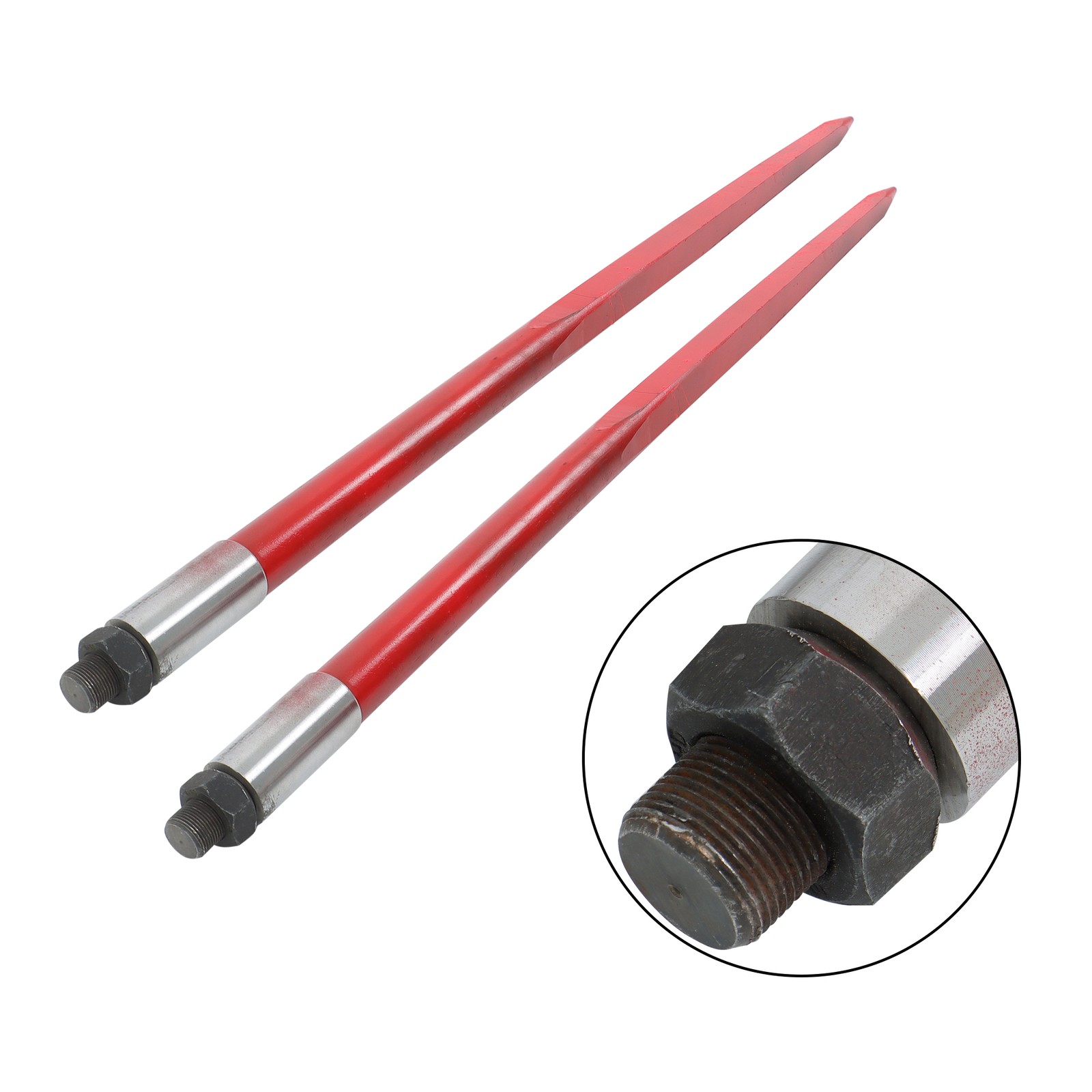 2Pcs Hay Bale Spear 49in Tractor Loader Spike Fork, Red