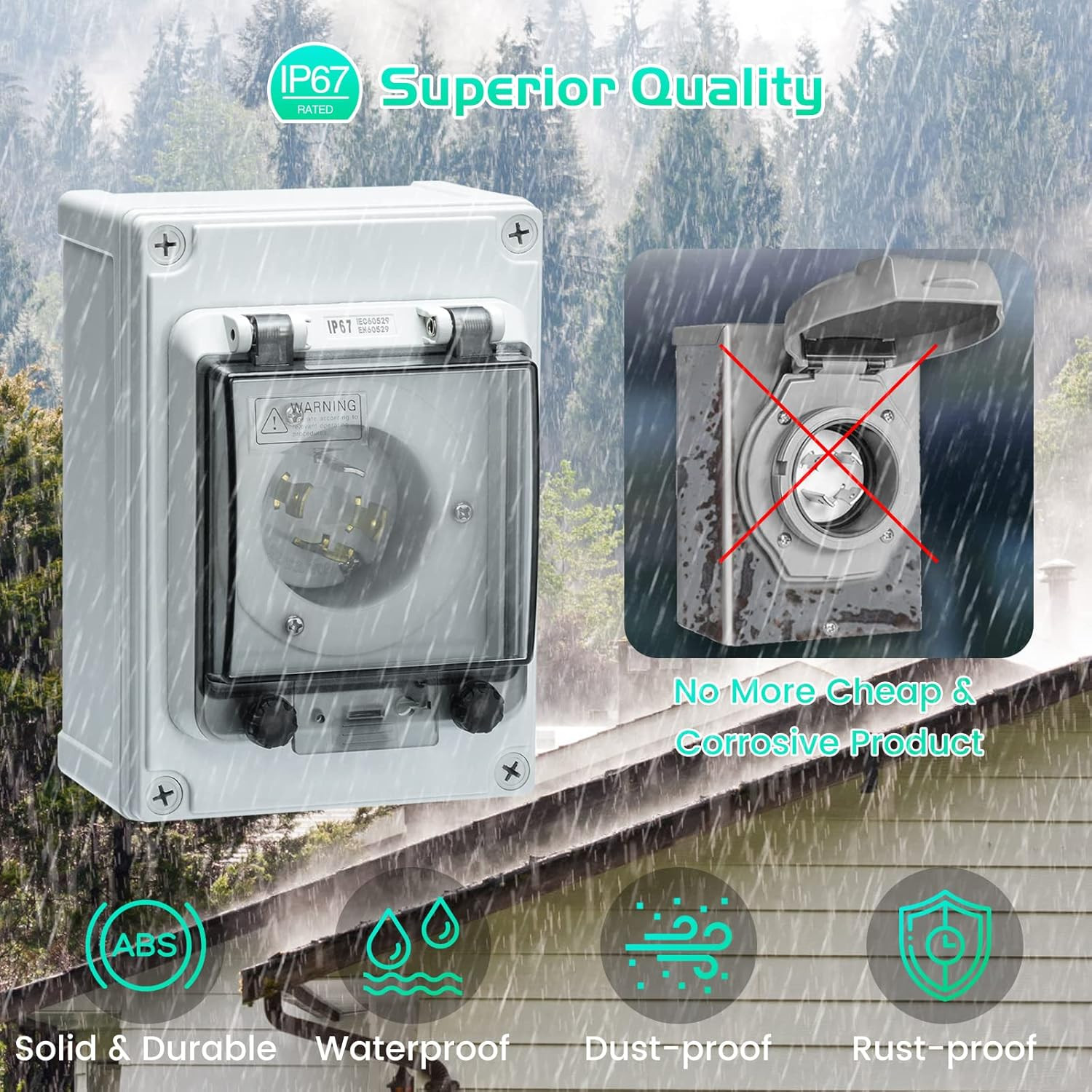 30 Amp Power Inlet Box, NEMA 3R Generator Inlet Box, NEMA L14-30P, 125/250 Volt