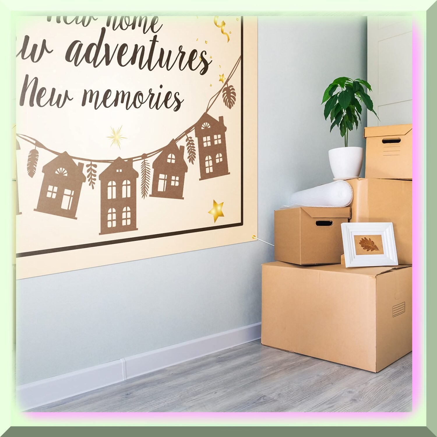 Brown Housewarming Party Backdrop for Memoriescape