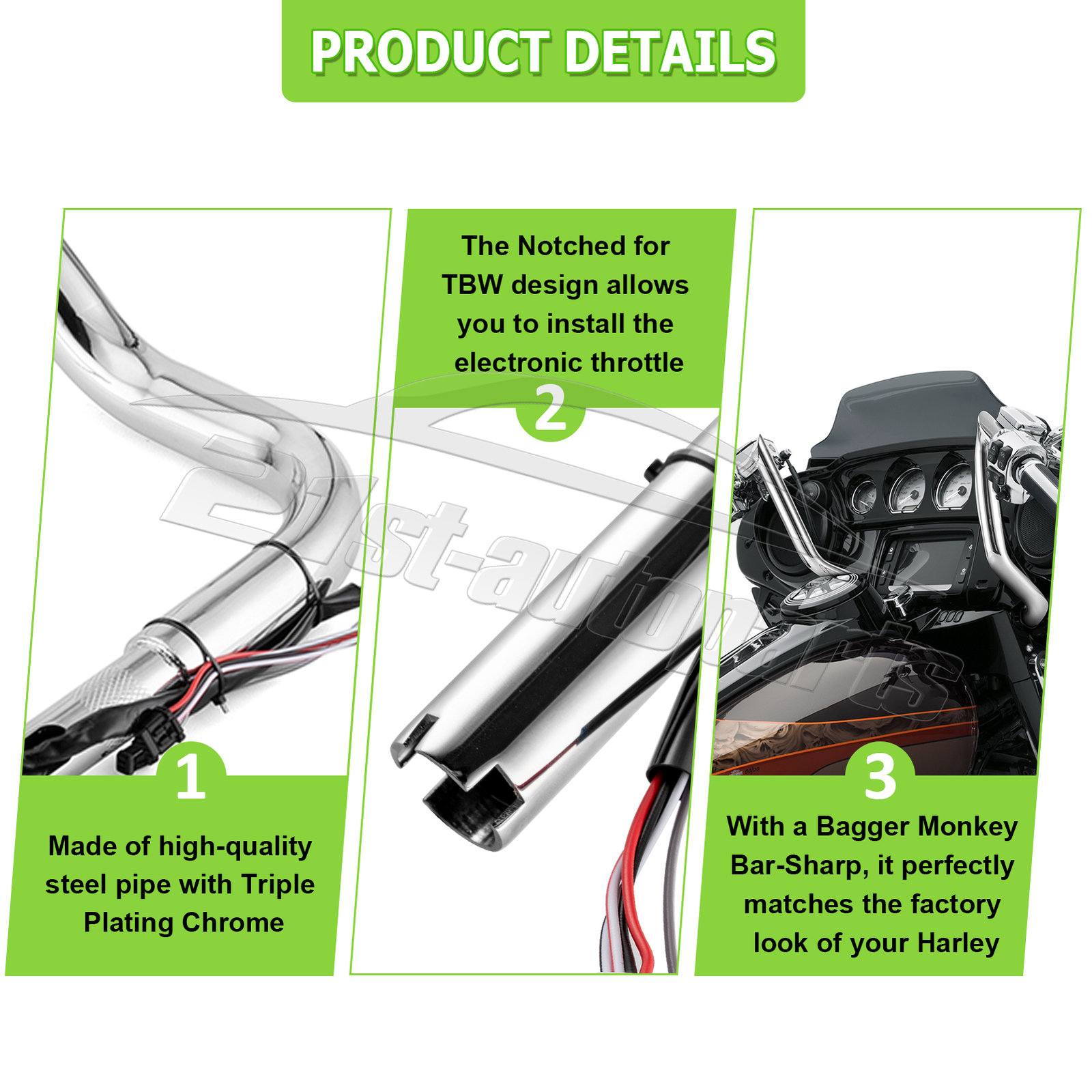 Rise 12" Pre-Wired Meathook Ape Hanger Handlebar For Harley Street Glide 14-23