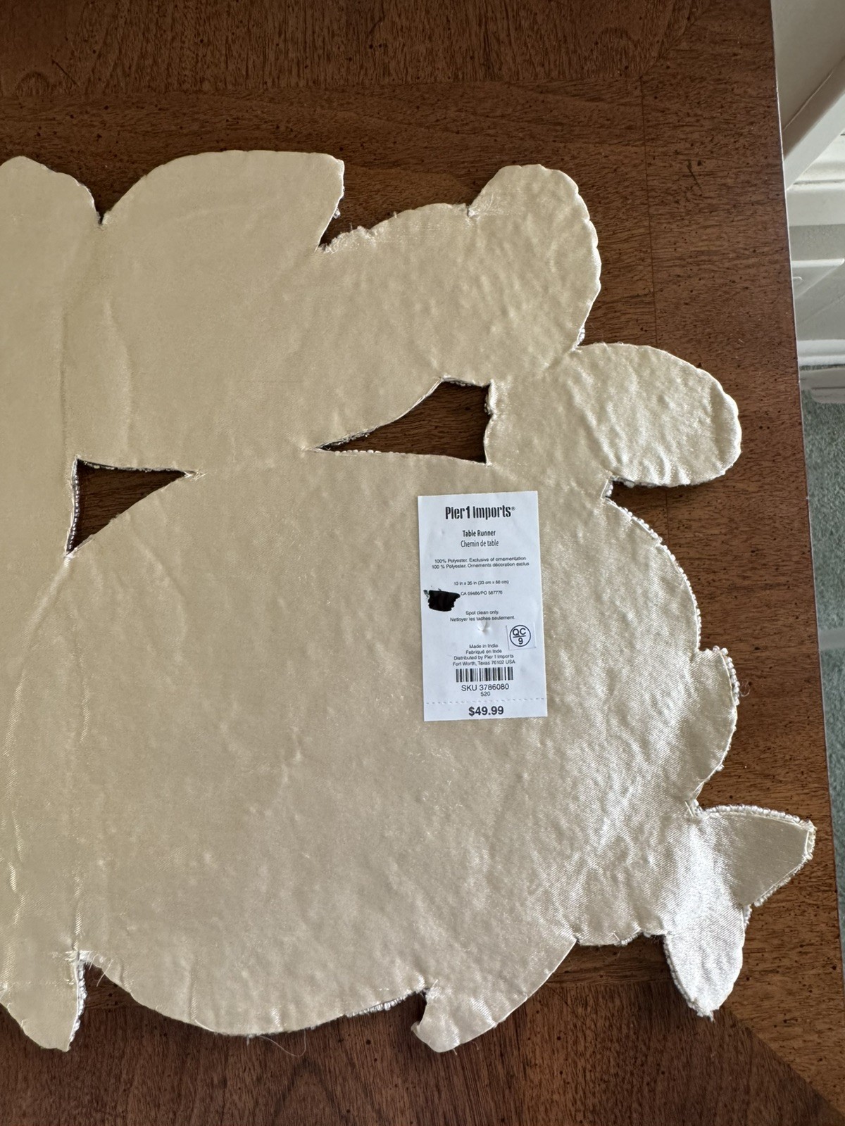 90s Pier 1 Imports Easter Egg & Bunny Rabbit Glass Beaded Table Runner 13” X 35”