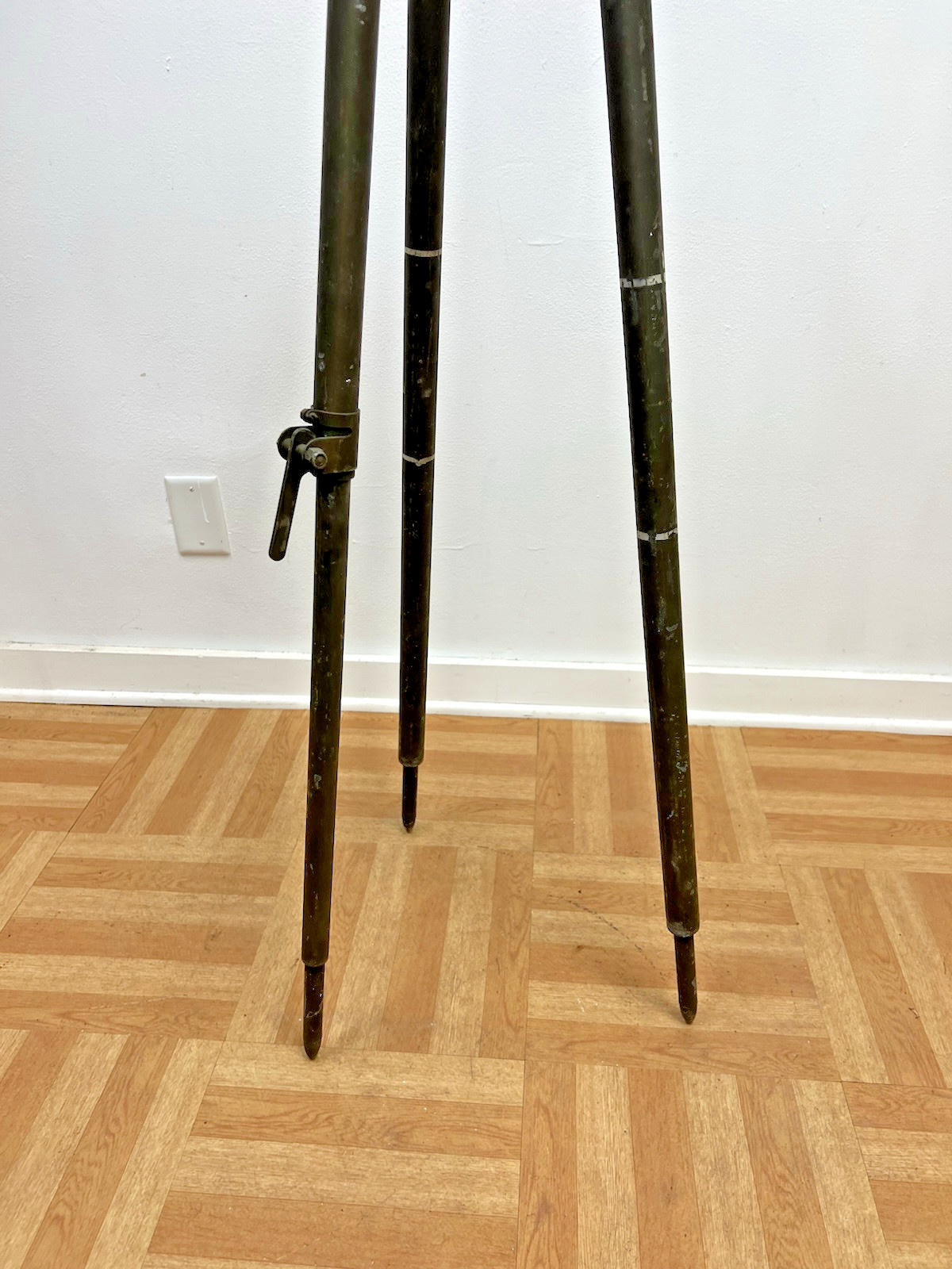 Vintage ALUMINUM TRIPOD metal military transit light stand survey industrial 4'