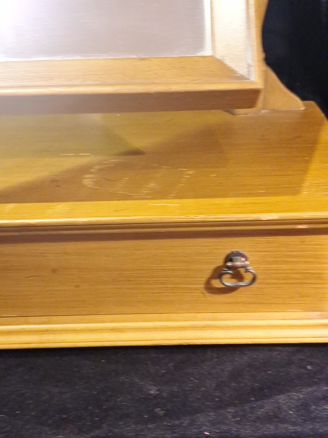 Antique Wood Tabletop Vanity Dressing Table Swivel Mirror with Storage Drawer