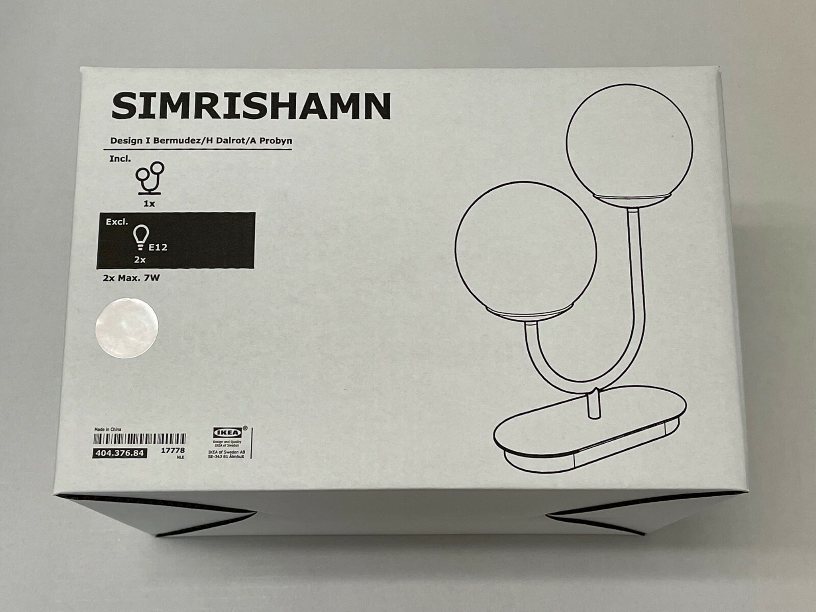 Ikea SIMRISHAMN Table lamp w/ 2 LED bulbs chrome, opal glass 17 " - NEW