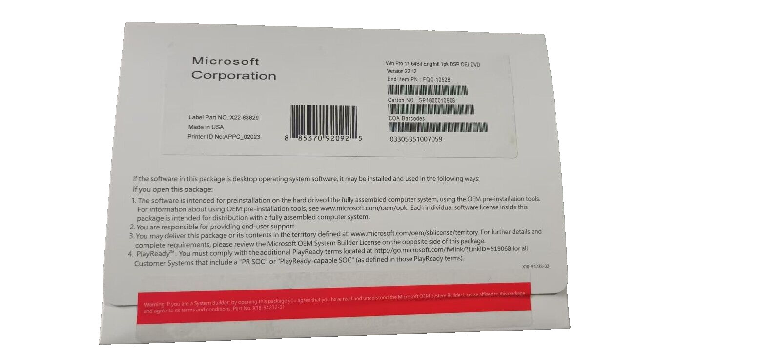 Microsoft Windows Win 11 Pro 64 bit DVD