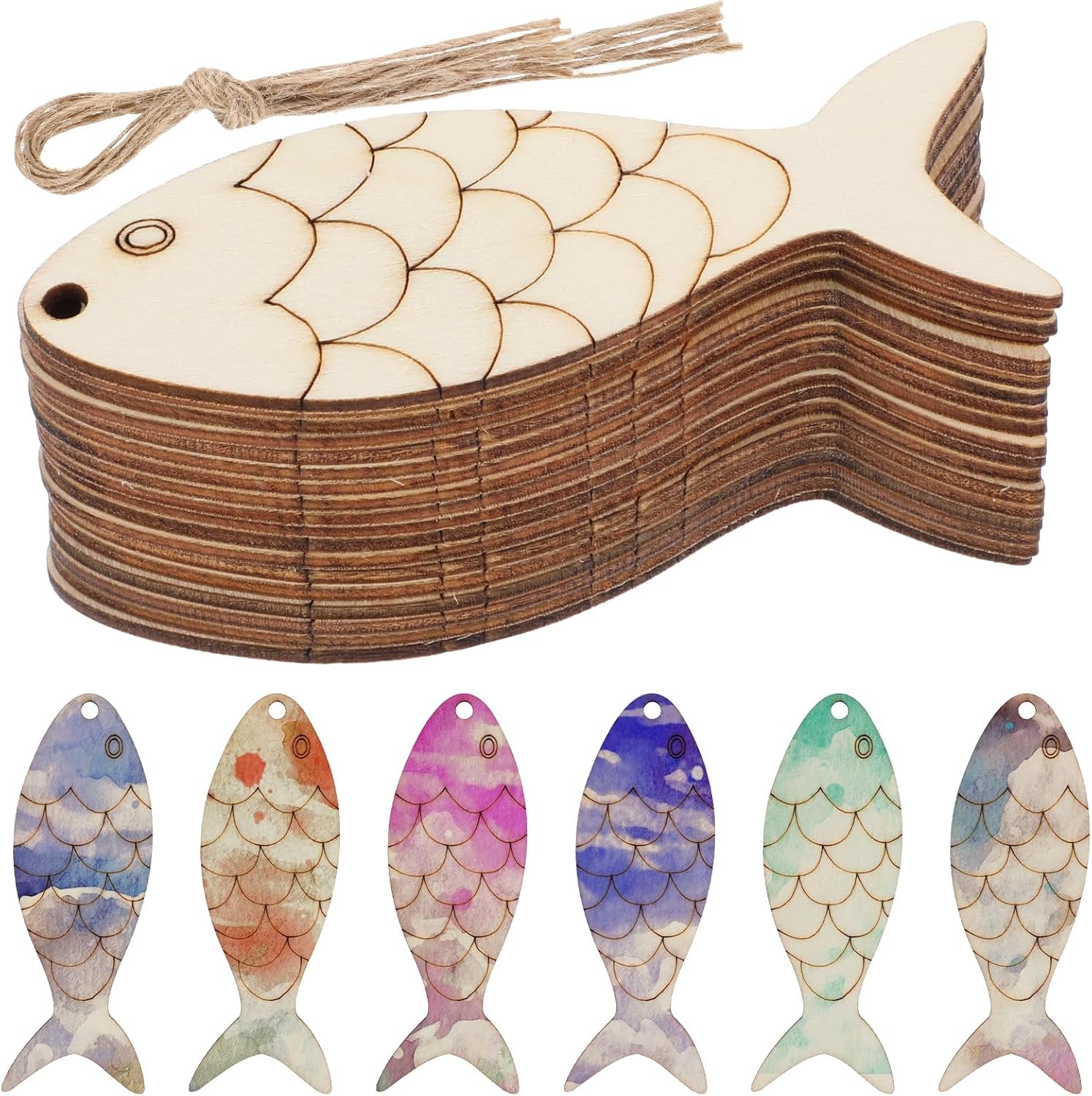 DIY Wood Fish Cutouts, 36 Pcs Unfinished Wooden Fish Shaped Ornament Blanks Sign