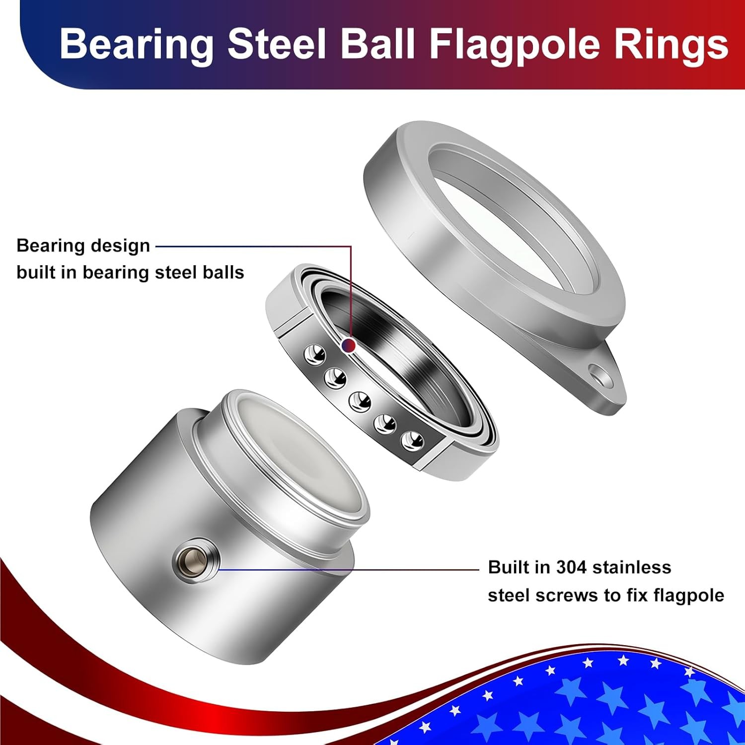 Bearing Steel Ball Flag Pole Rings, Tangle Free Aluminum Alloy Flag Pole Spinner