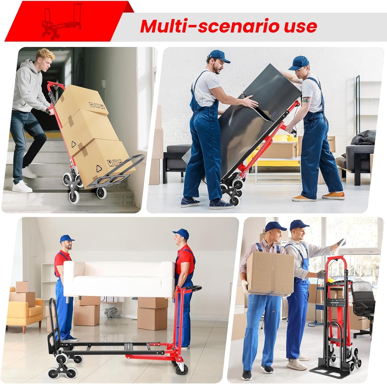 1000Lbs Stair Climbing Cart 4-in-1 Heavy Duty Folding Hand Truck Dolly w/Wheels