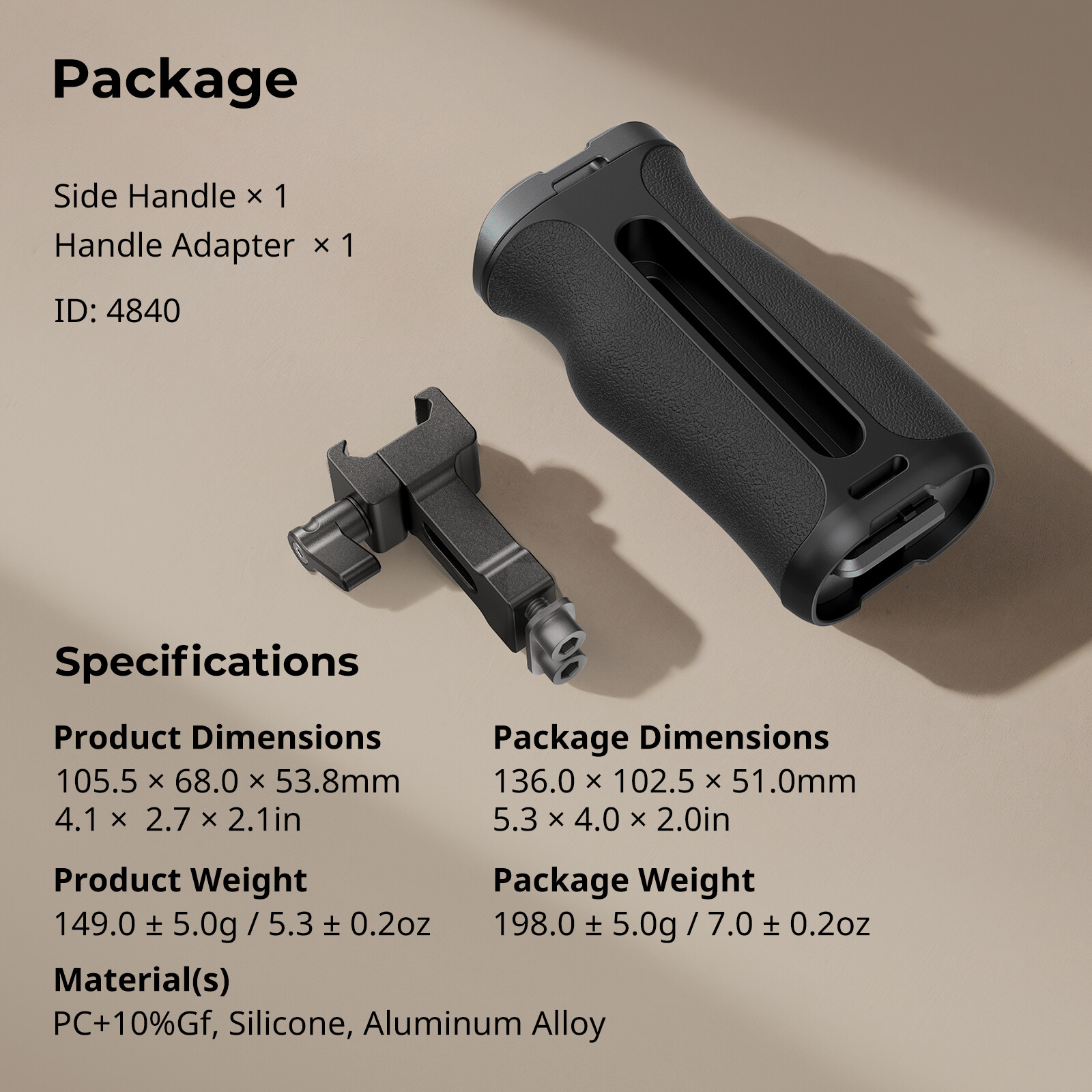 SmallRig Mini NATO Side Handle for Camera Cage,Universal Ergonomic Side Handgrip