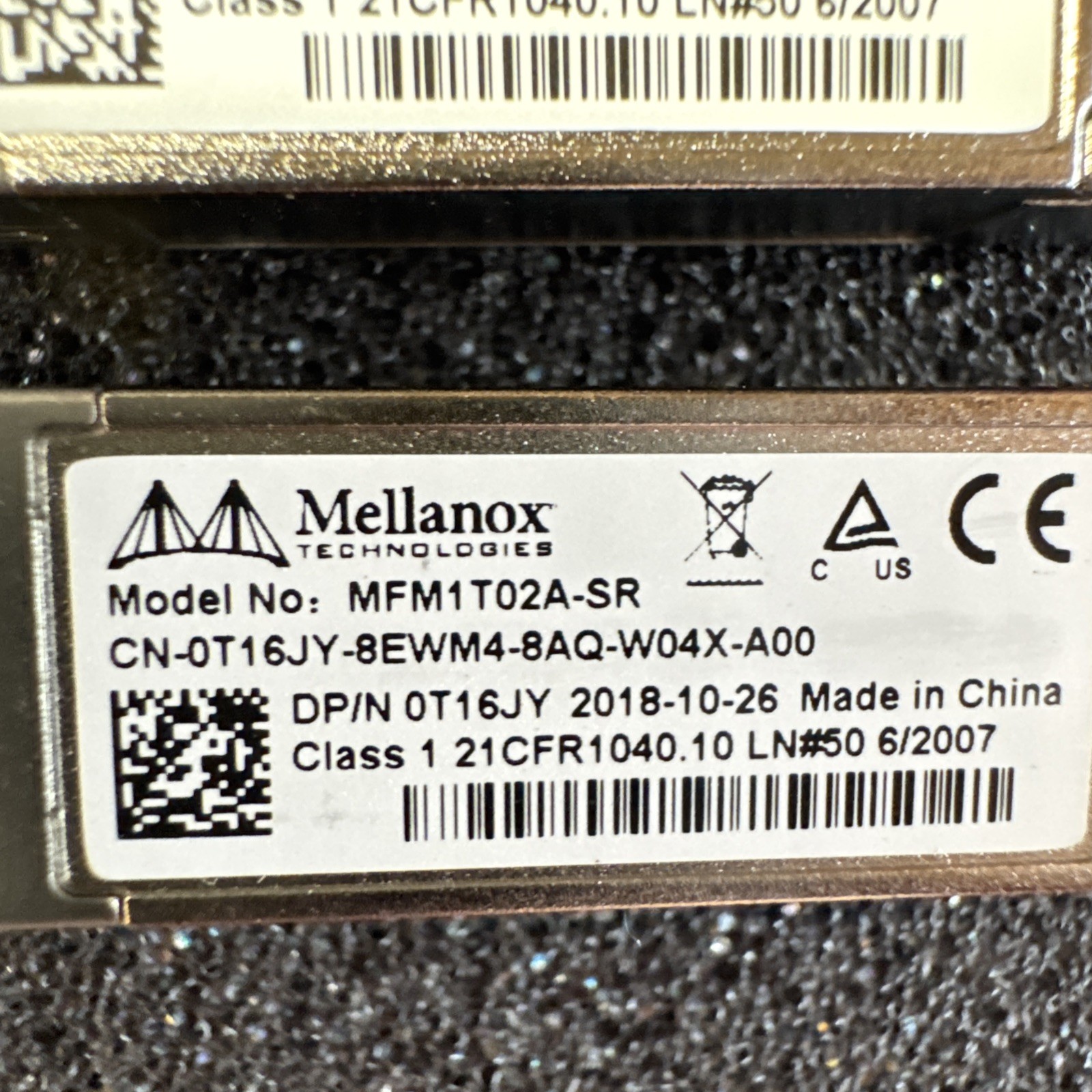 2x Nvidia Mellanox MFM1T02A-SR 10GB BASE-SR 850nm MMF LC SFP+ Transceiver 0T16JY